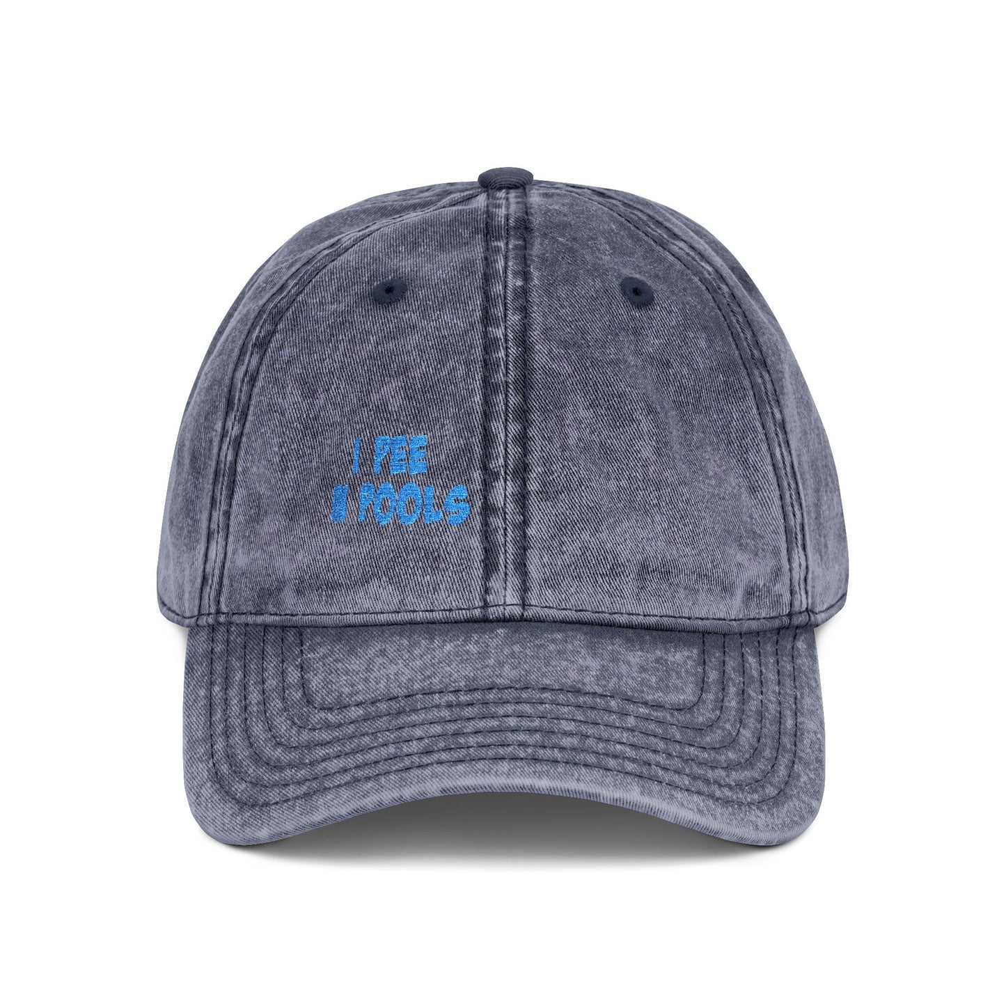 I Pee In Pools Vintage Hat – Funny Hat with Bold Blue Text for Lifeguard Terrors and Poolside Menaces