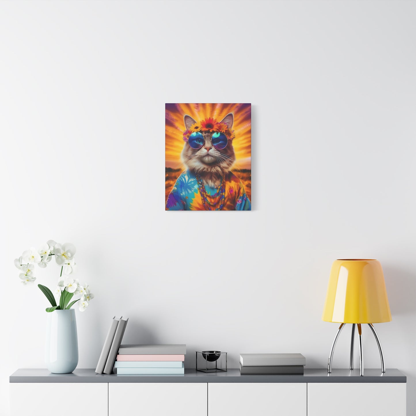 Purr-fect Guru Cat Hippie Canvas Art | Stretched Matte Wall Decor