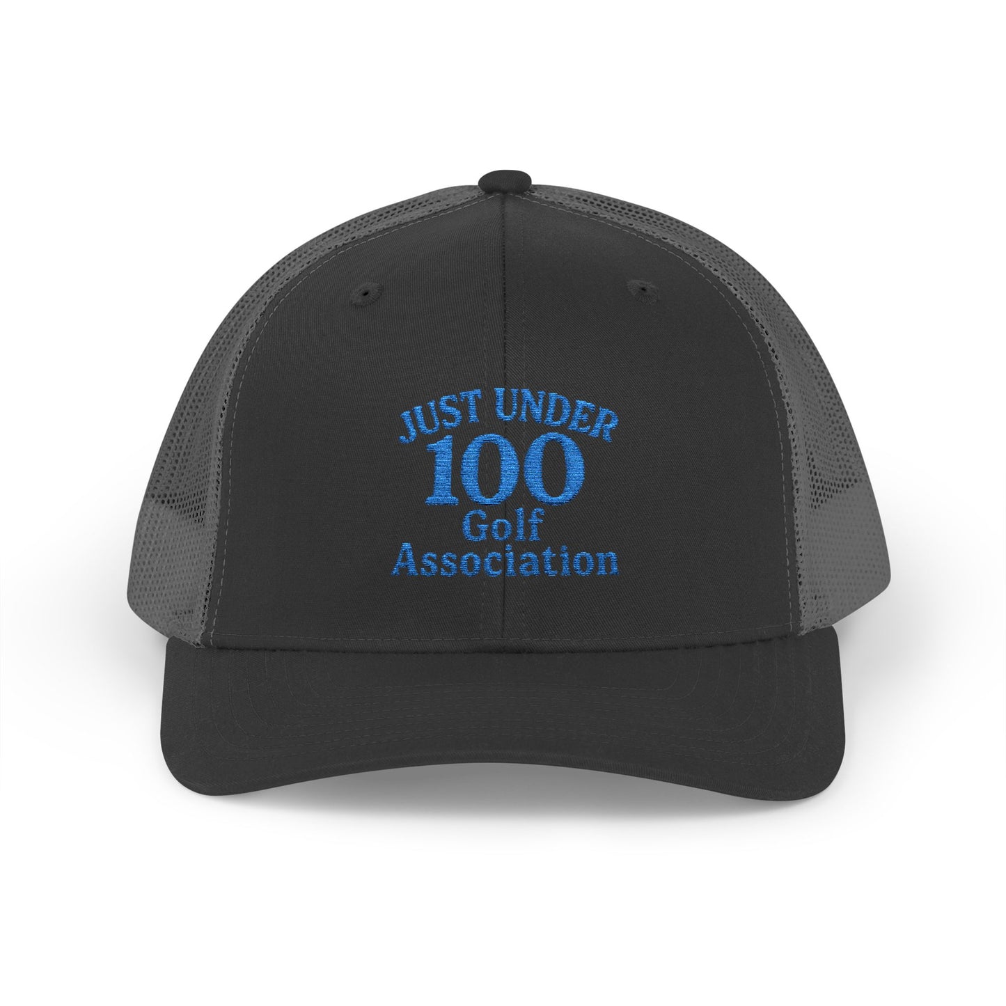Just Under 100 Golf Trucker Hat – Embroidered Funny Golf Hat for Weekend Golfers and Casual Fairway Vibes. Blue Letters