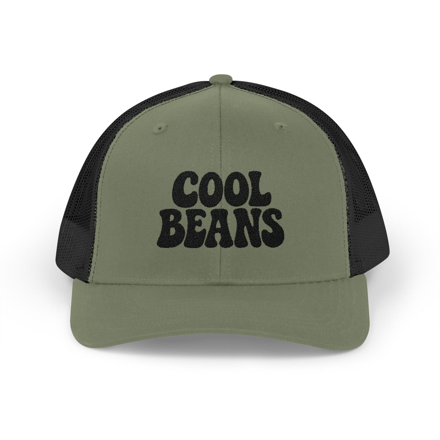Cool Beans Trucker Hat – Embroidered Funny Minimalist Hat for Dry Humor and Casual Vibes. Black Letters