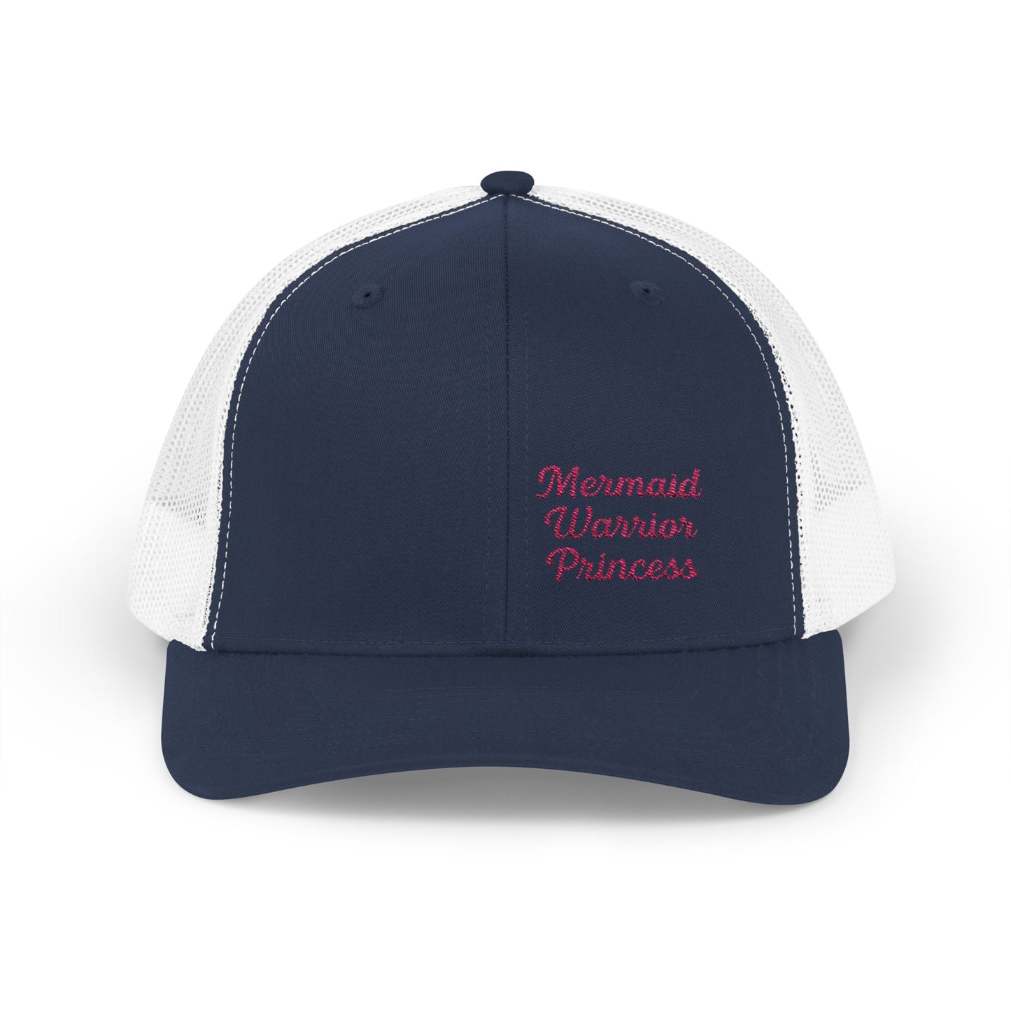 Mermaid Warrior Princess Trucker Hat – Embroidered Bold Text Hat for Magical Queens. Pink Letters