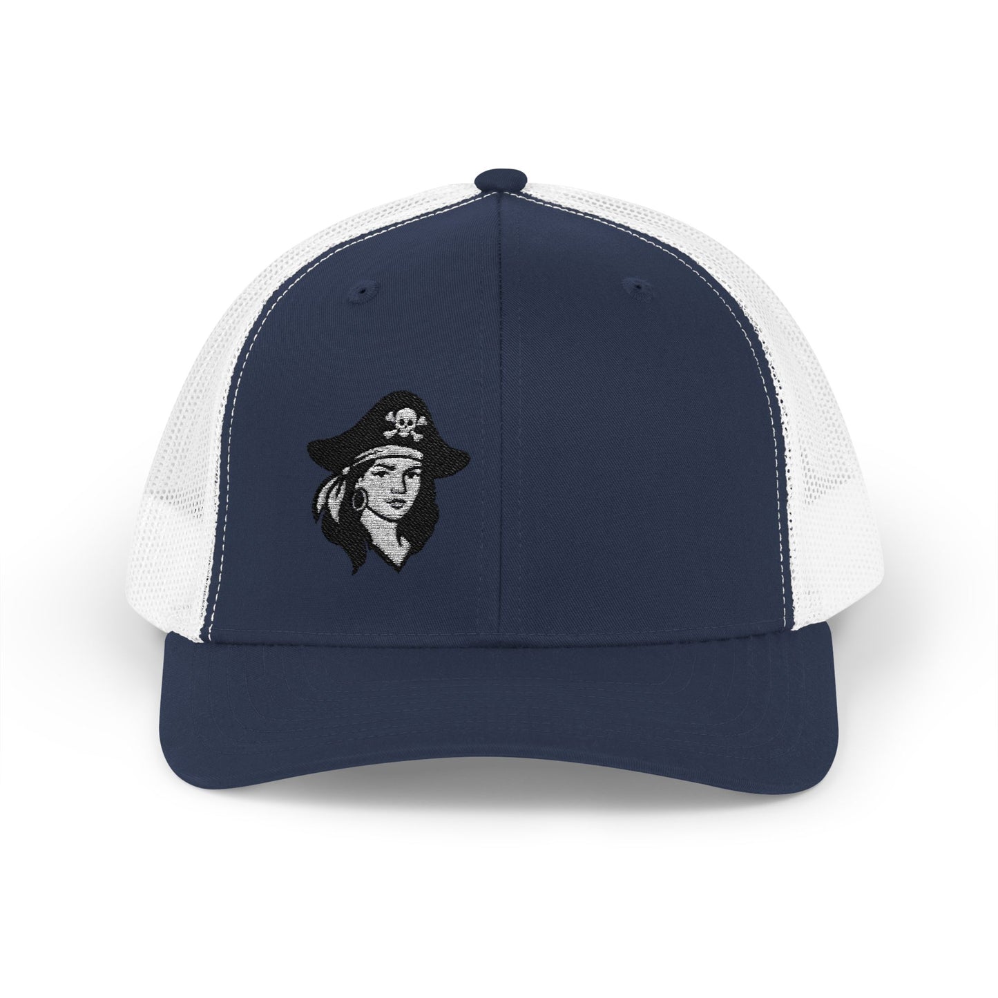 Hot Pirate Girl Trucker Hat – Bold Skull and Crossbones Hat with Retro Attitude and Seafaring Sass
