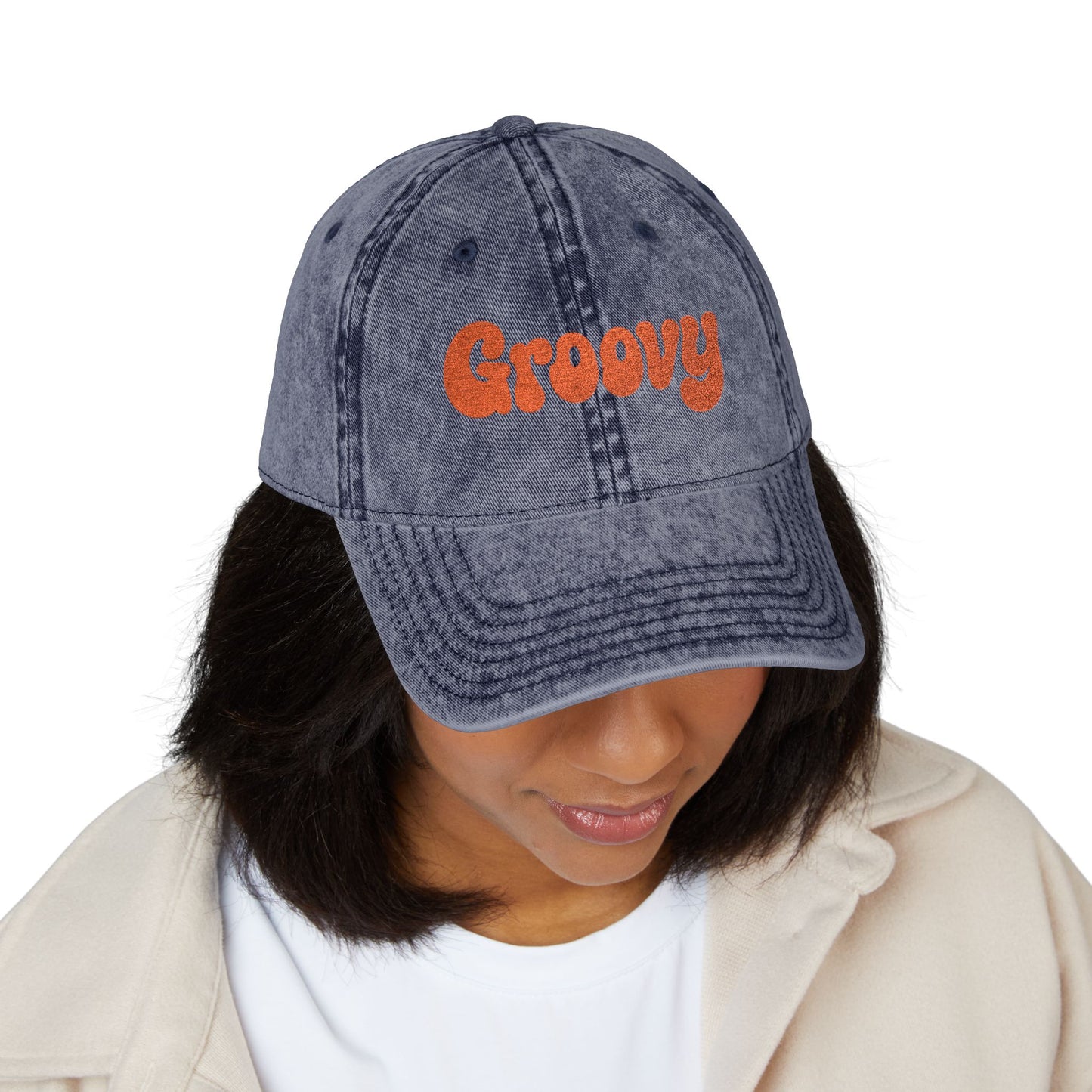 Groovy Vintage Hat – Retro Embroidered Hat with 70s Style Font for Funky Vibes, Chill Days, and Vintage Cool