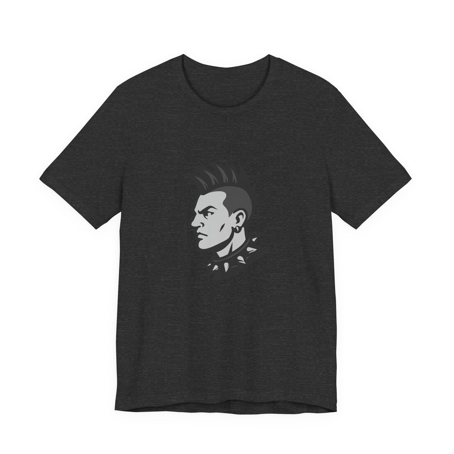 Punk Guy Graphic T-Shirt – Dark Theme Grayscale Mohawk Portrait on Black Tee with Attitude and Subtle Modern Ghost Effect. Unisex Jersey Short Sleeve Tee
