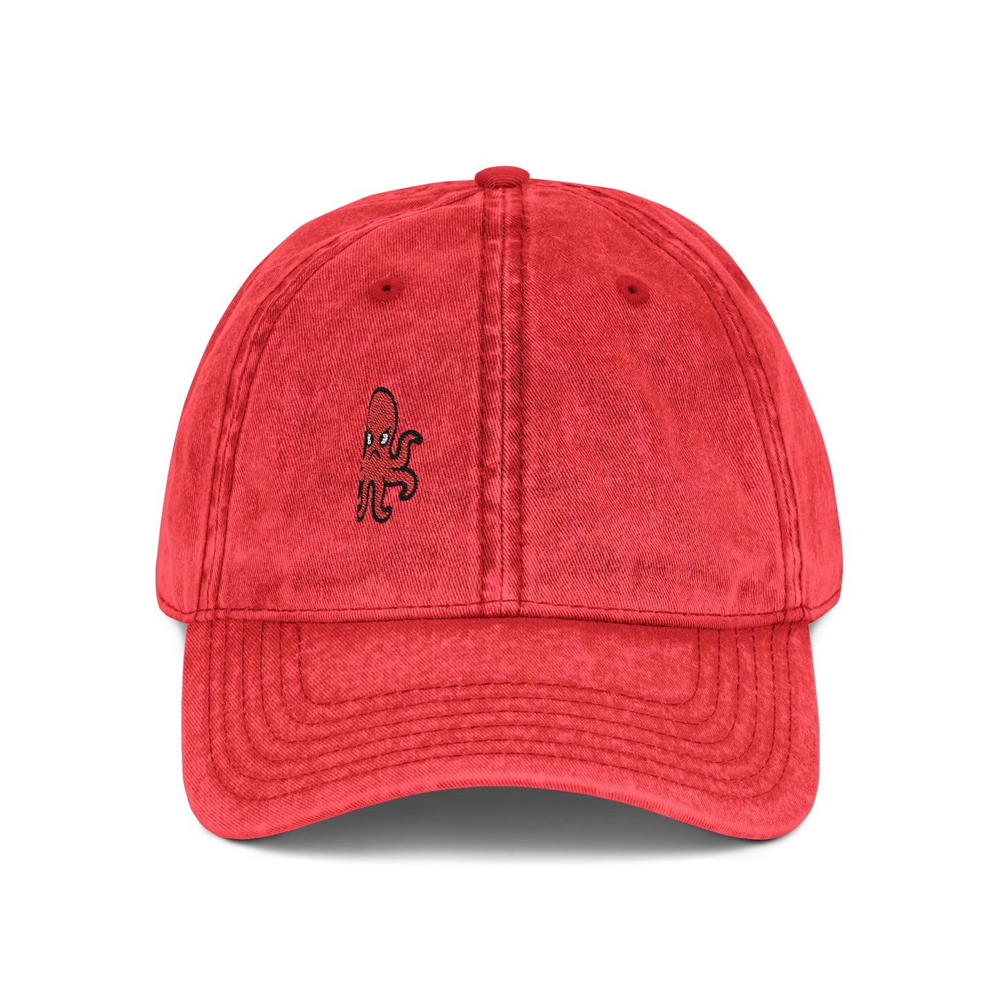 Angry Octopus Vintage Hat – Embroidered Red Sea Creature Hat with Cartoon Vibes and Bold Attitude