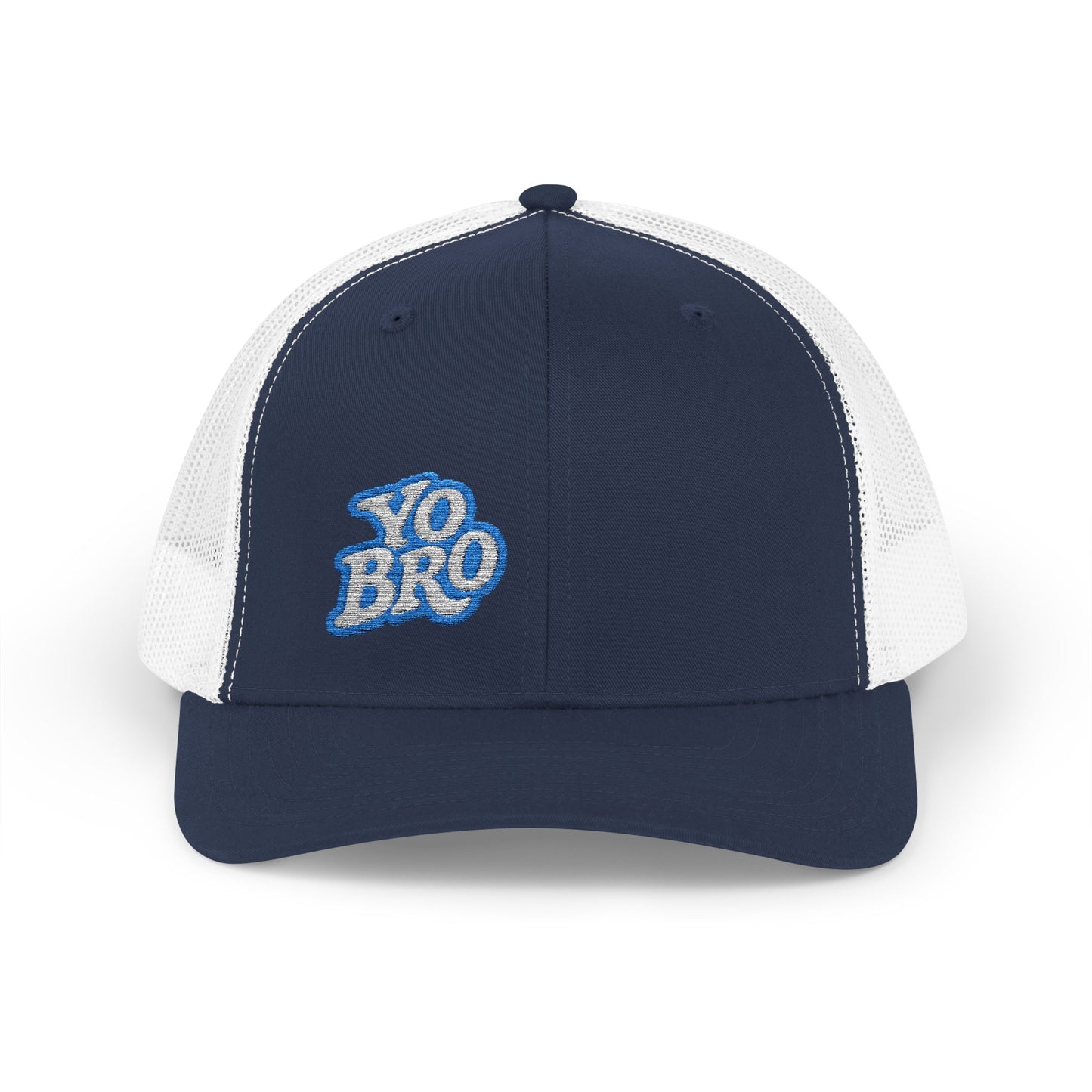 Yo Bro Trucker Hat – Embroidered Blue & White Hat for Laid-Back Vibes