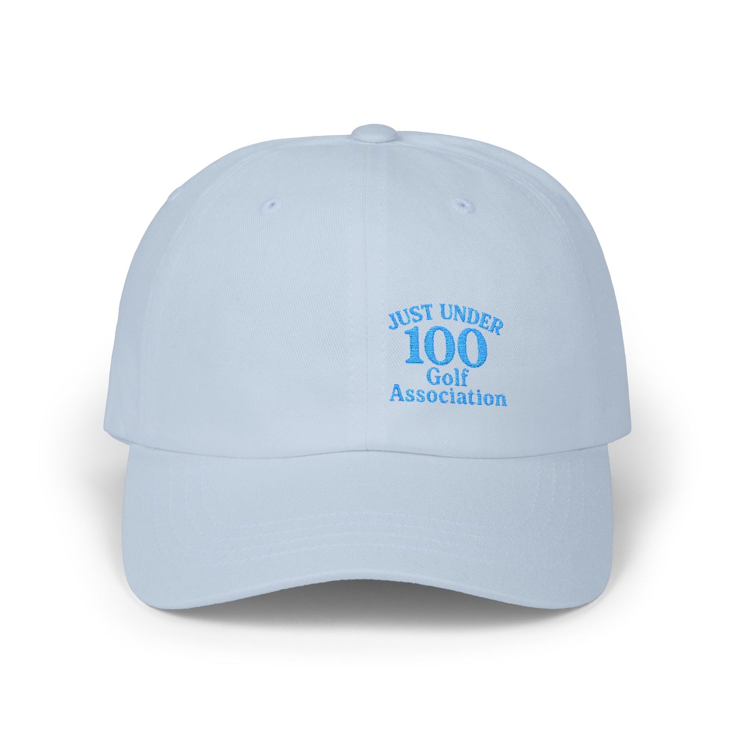 Just Under 100 Golf Classic Dad Hat – Embroidered Funny Golf Hat for Weekend Golfers and Casual Fairway Vibes. Blue Letters