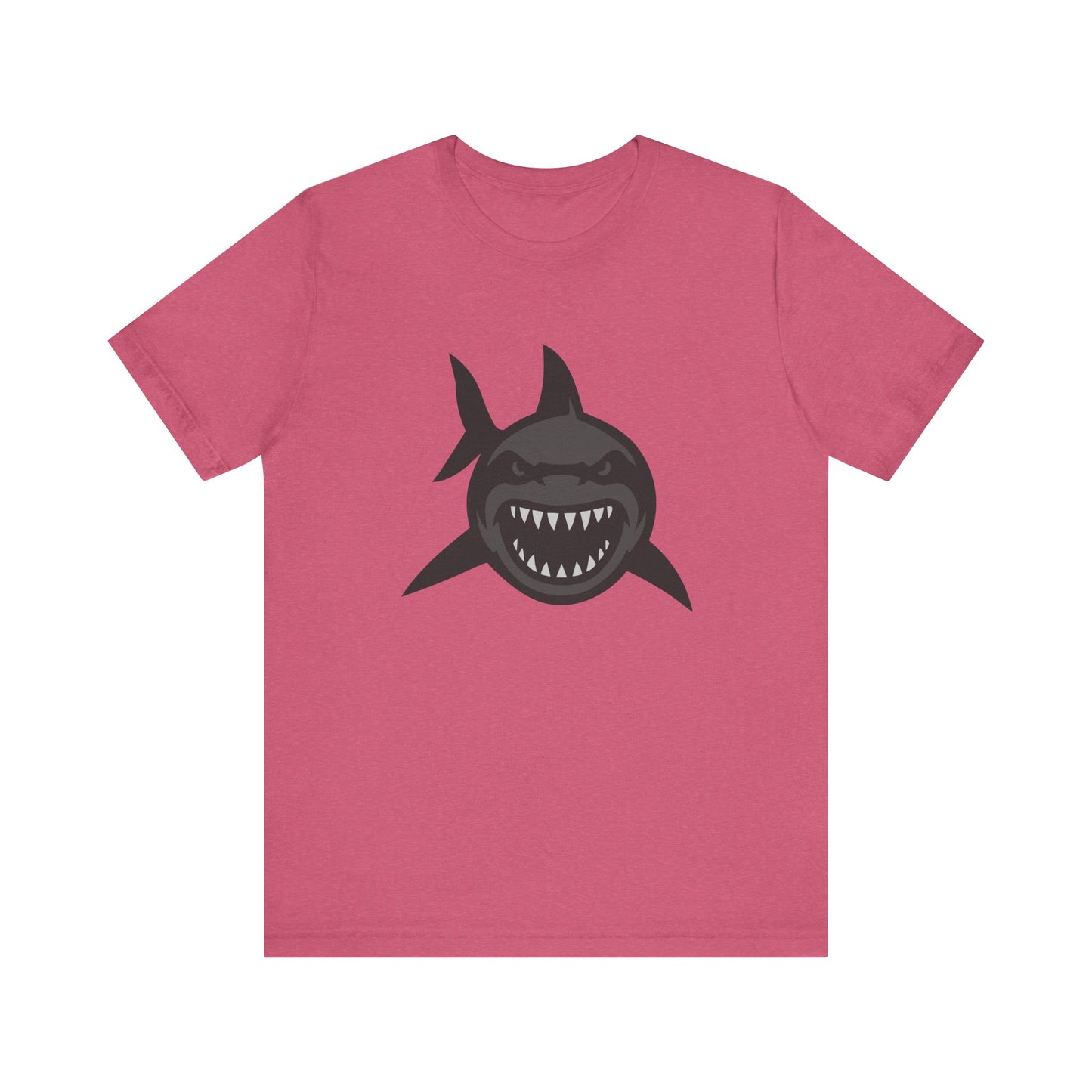 Ferocious Shark Face Graphic Tee with a Bold Bite – Dark Theme Ocean Predator Shirt in Black and Grey. Unisex Jersey Short Sleeve Tee