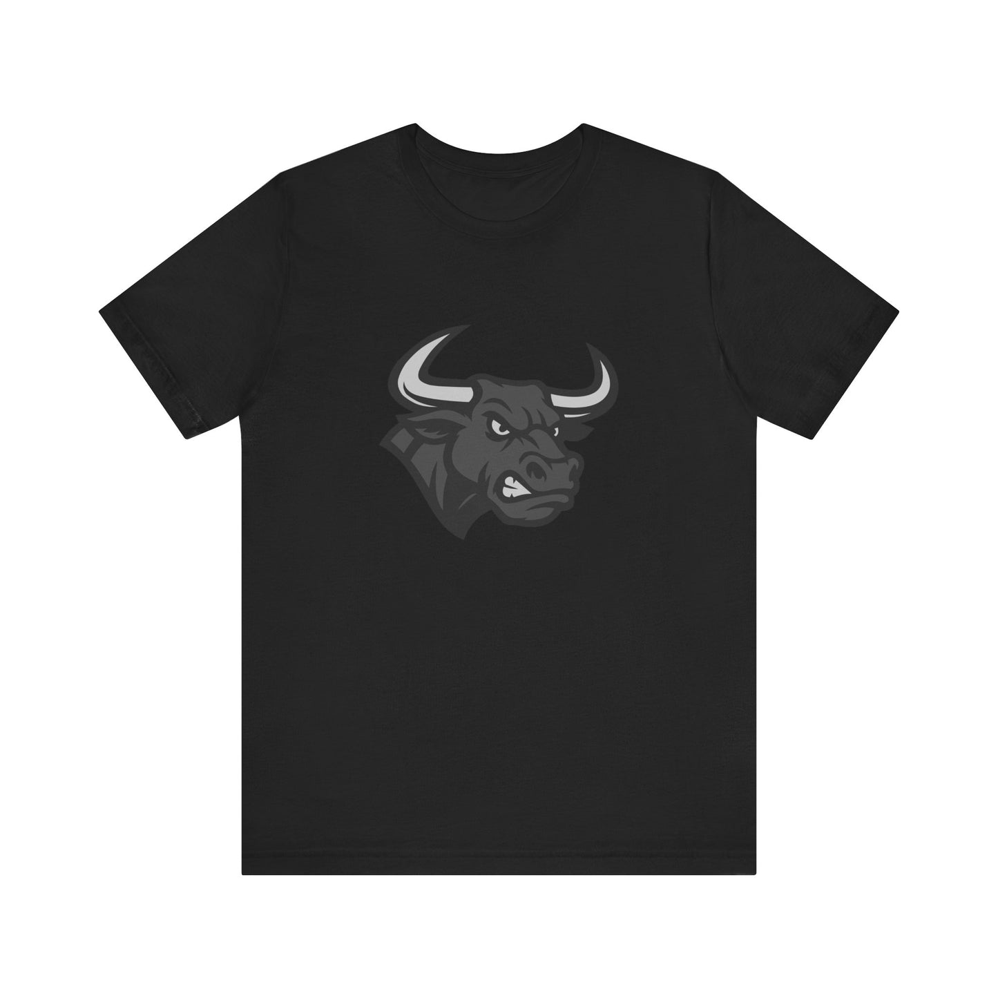 Angry Bull Graphic T-Shirt – Dark Theme Grayscale Bull Head Design on Black Tee for Streetwear, Gym, or Bold Urban Style. Unisex Jersey Short Sleeve Tee