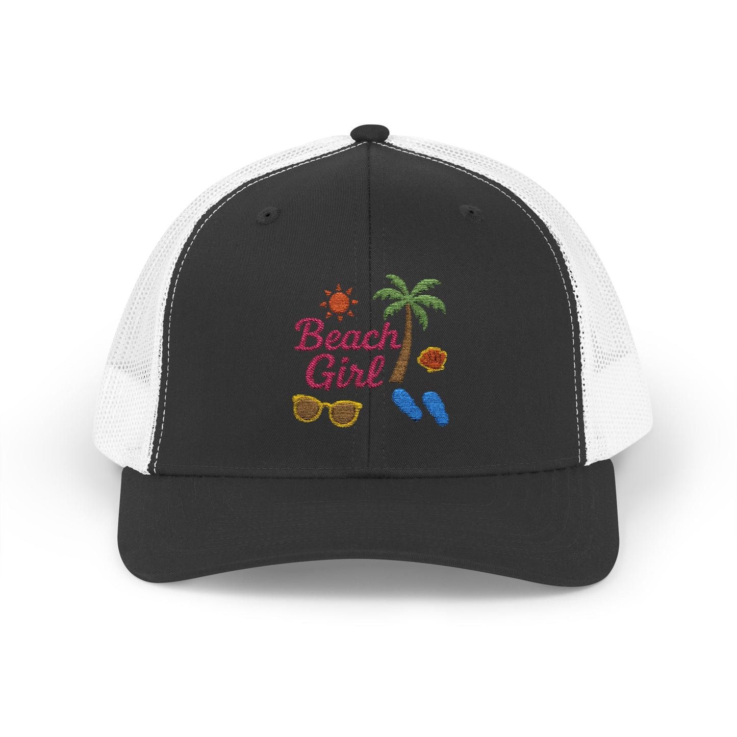Beach Girl Trucker Hat – Embroidered Summer Vibes Hat for Coastal Queens