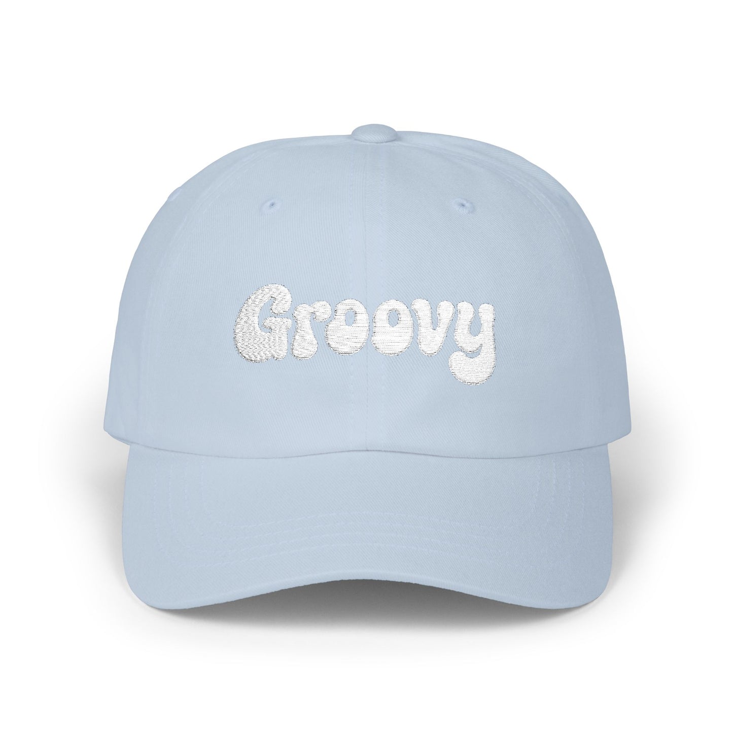 Groovy Classic Dad Hat – Retro Embroidered Hat with 70s Style Font for Funky Vibes, Chill Days, and Vintage Cool. White Letters