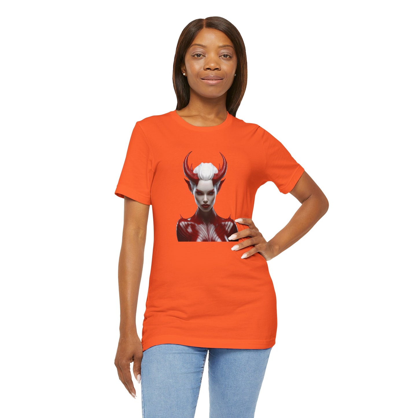 Fierce Devil Woman Halloween Shirt – Seductive Demon Graphic Tee for Bold Halloween Style