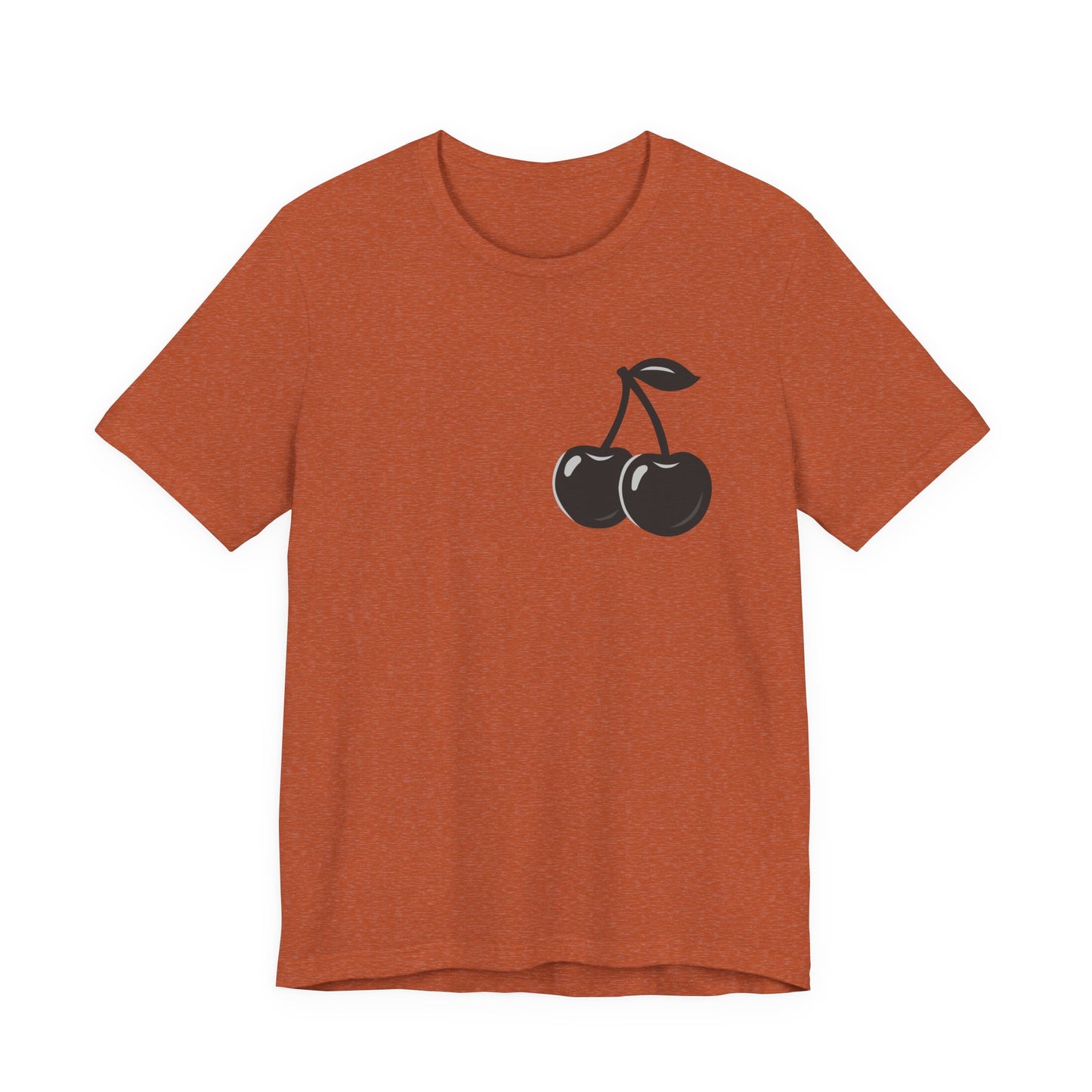 Dark Cherry Graphic T-Shirt – Minimal Dark Theme Grayscale Fruit Design on Black Tee with Subtle Style and Modern Ghost Effect. Unisex Jersey Short Sleeve Tee