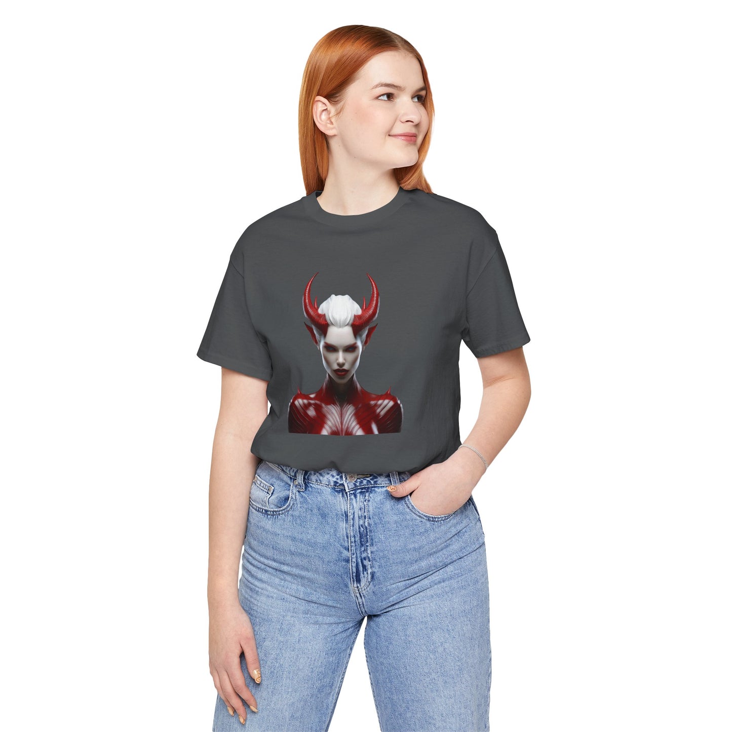 Fierce Devil Woman Halloween Shirt – Seductive Demon Graphic Tee for Bold Halloween Style