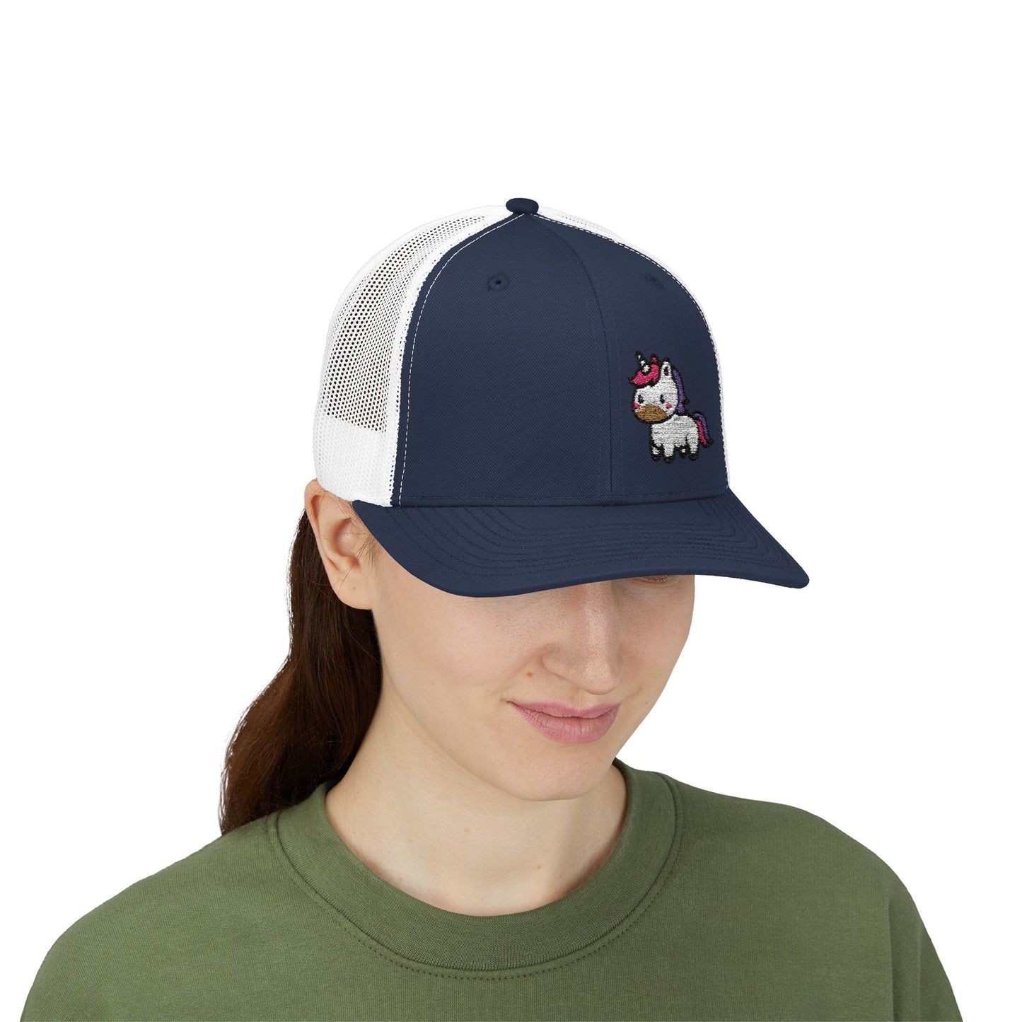 Cute Unicorn Trucker Hat – Embroidered Kawaii Unicorn Hat with Rainbow Tail for Magical Vibes and Whimsical Style