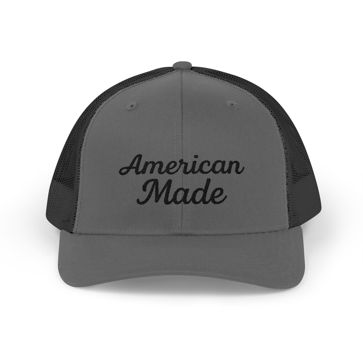American Made Trucker Hat – Embroidered Patriotic Hat with Retro Script for USA Pride and Everyday Freedom. Black Letters