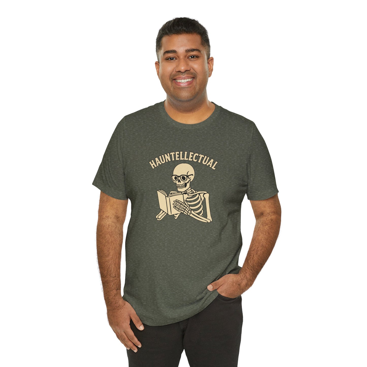 Hauntellectual Halloween Shirt – Funny Skeleton Reading Book Tee for Spooky Smart People
