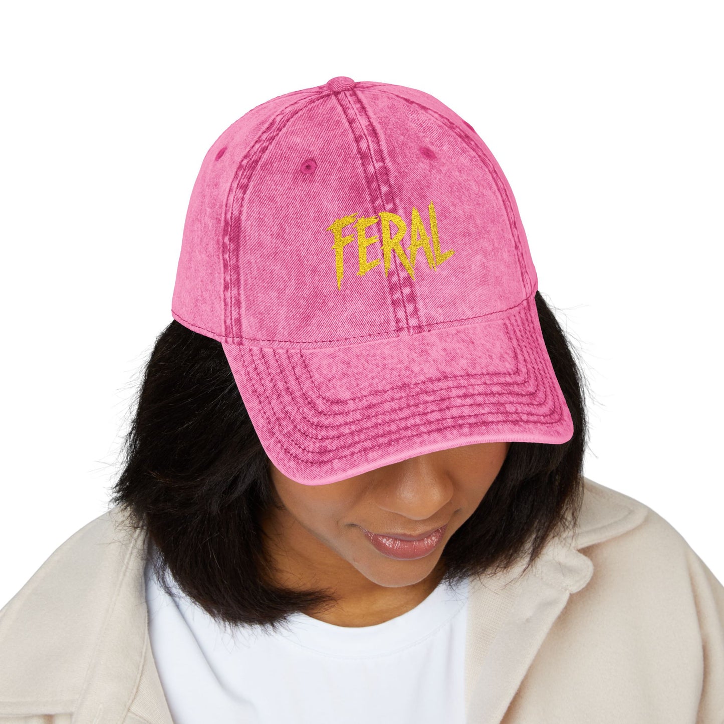 FERAL Vintage Hat – Bold Statement Hat with Wild Energy Font for Rebels, Misfits, and Chaos Enthusiasts