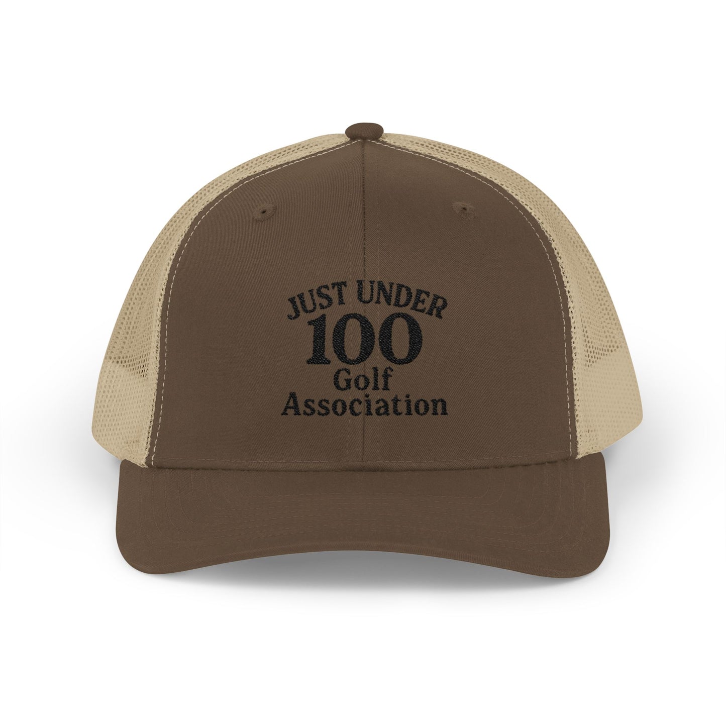 Just Under 100 Golf Trucker Hat – Embroidered Funny Golf Hat for Weekend Golfers and Casual Fairway Vibes. Black Letters