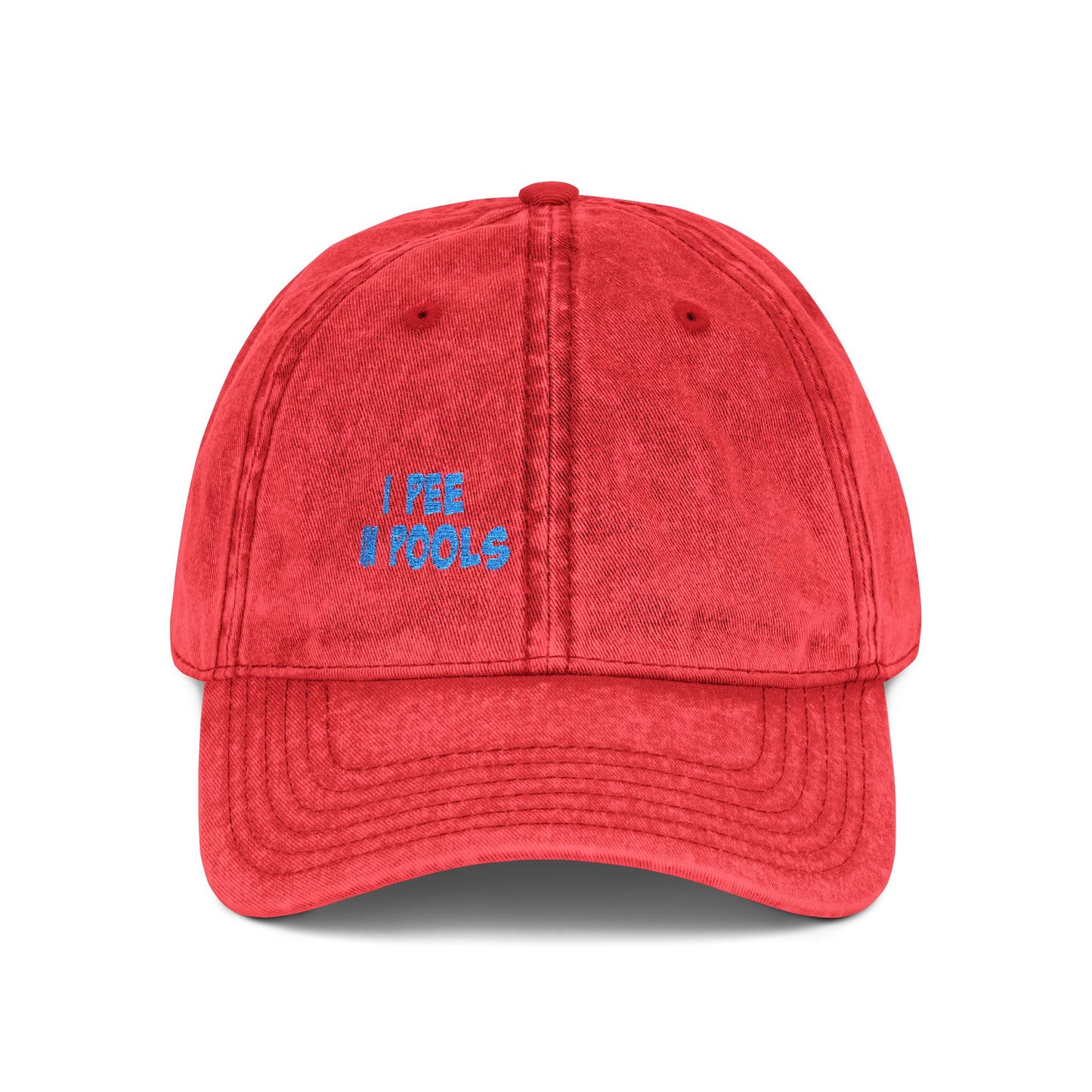 I Pee In Pools Vintage Hat – Funny Hat with Bold Blue Text for Lifeguard Terrors and Poolside Menaces