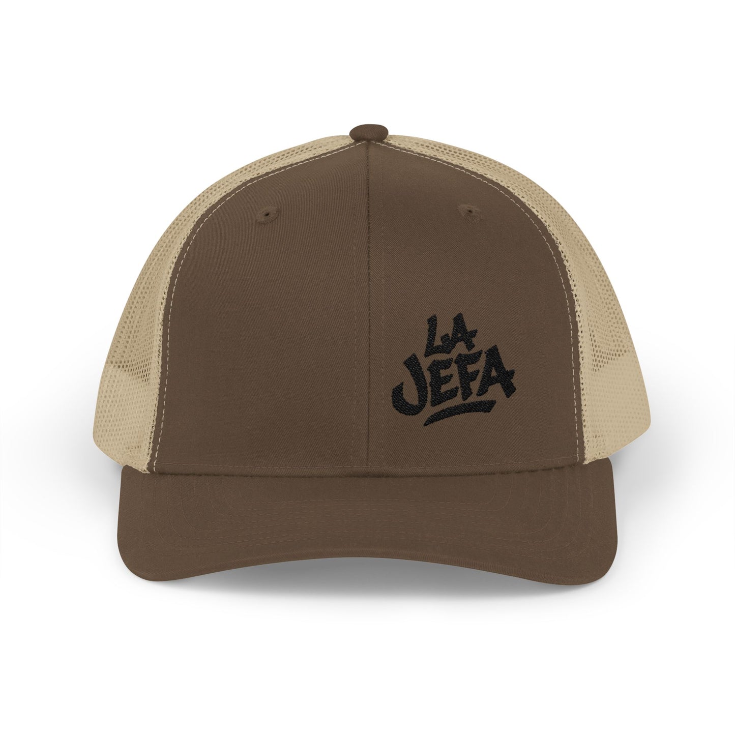 La Jefa Trucker Hat – Embroidered Latina Boss Hat for Bold Women. Black Letters