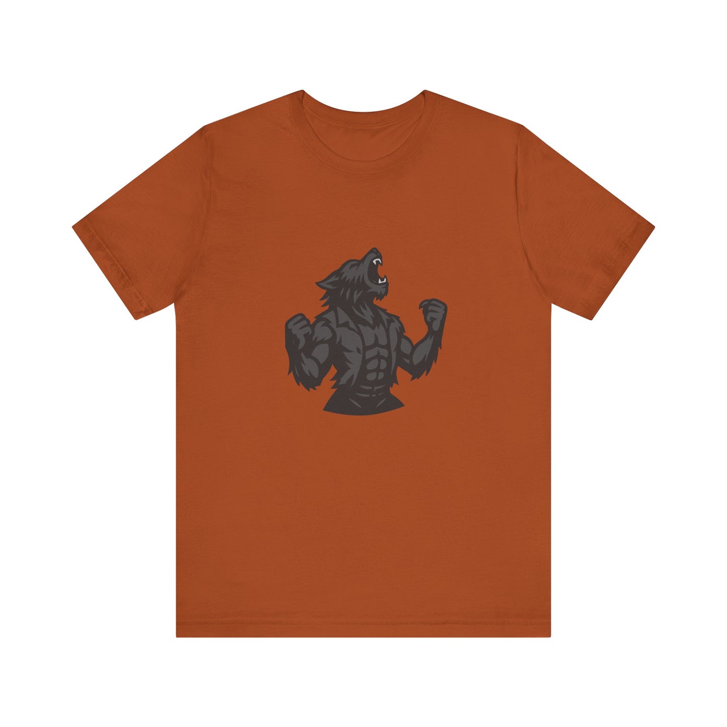 Werewolf Transformation T-Shirt – Dark Theme Grayscale Muscular Monster Design on Black Tee with Savage Energy and Modern Ghost Effect. Unisex Jersey Short Sleeve Tee