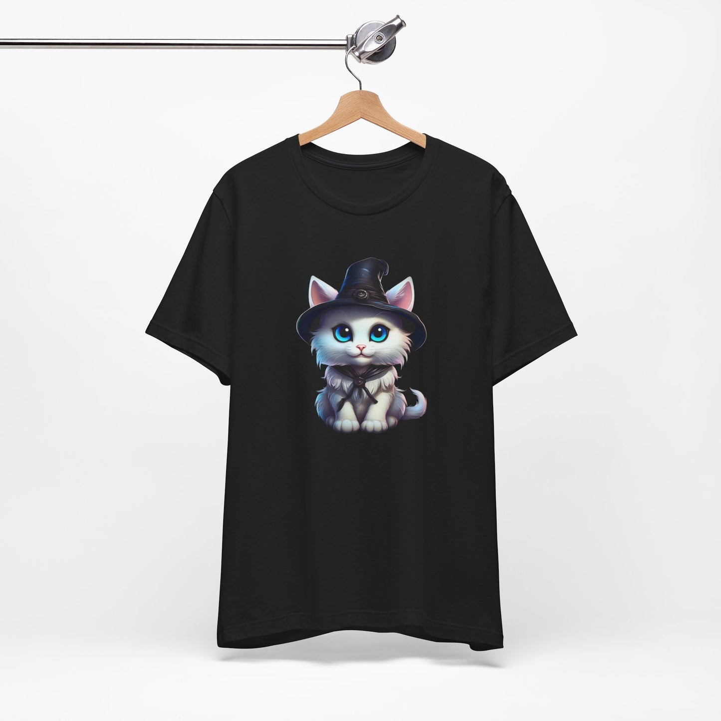 Adorable Witch Cat Halloween Shirt – Cute White Cat in Hat Graphic Tee for Cat Lovers and Halloween Fans