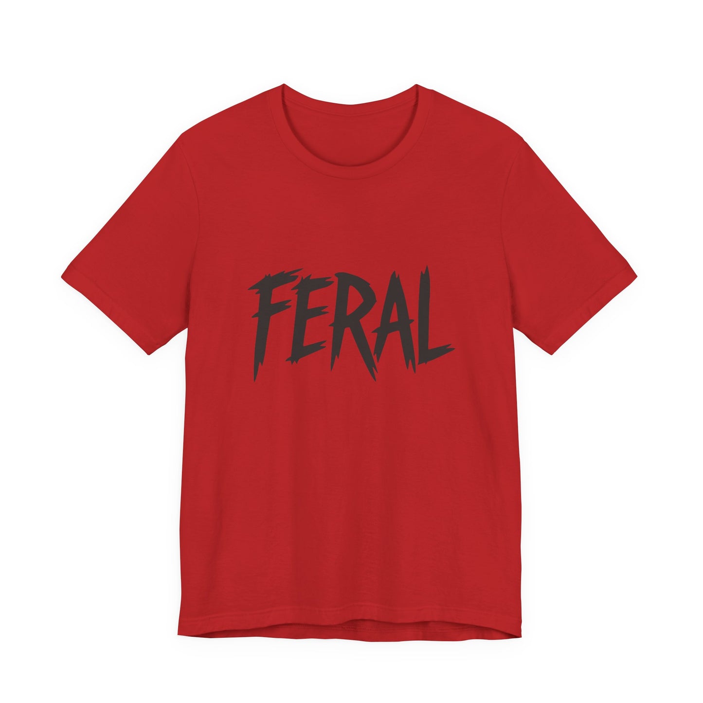 FERAL Text Graphic T-Shirt – Bold Dark Theme Lettering on Black Tee with Untamed Energy and Subtle Modern Ghost Effect. Unisex Jersey Short Sleeve Tee