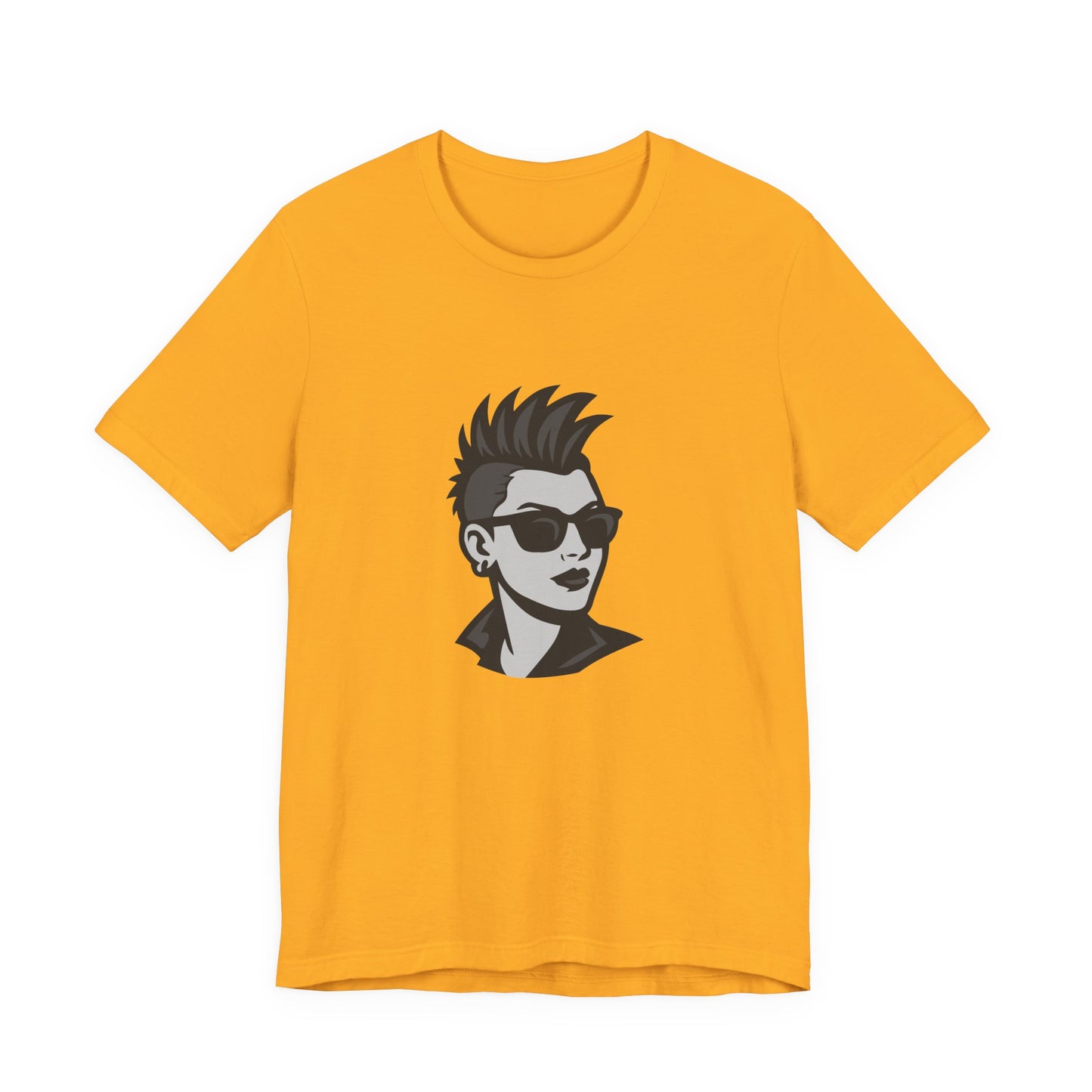 Punk Girl Graphic T-Shirt – Dark Theme Grayscale Spiked Hair Portrait on Black Tee with Bold Energy and Modern Ghost Effect. Unisex Jersey Short Sleeve Tee