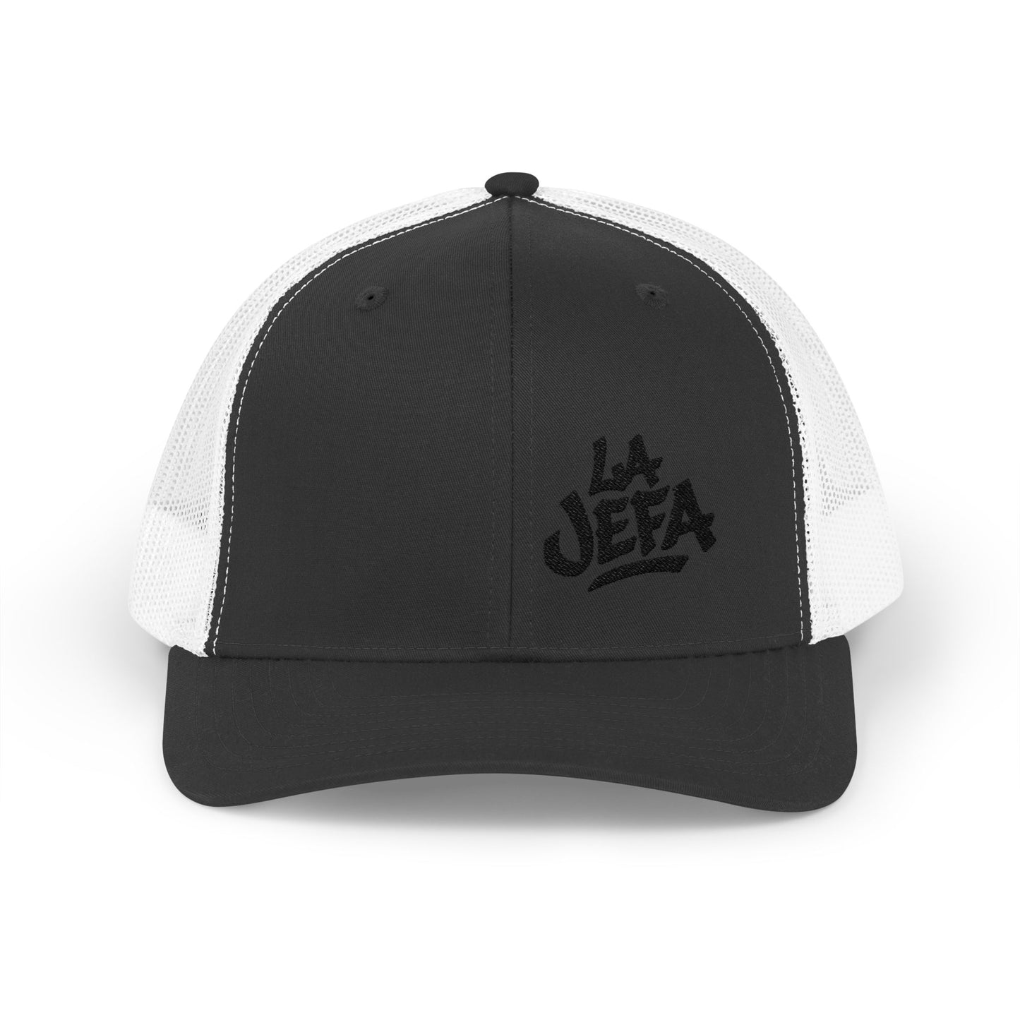 La Jefa Trucker Hat – Embroidered Latina Boss Hat for Bold Women. Black Letters