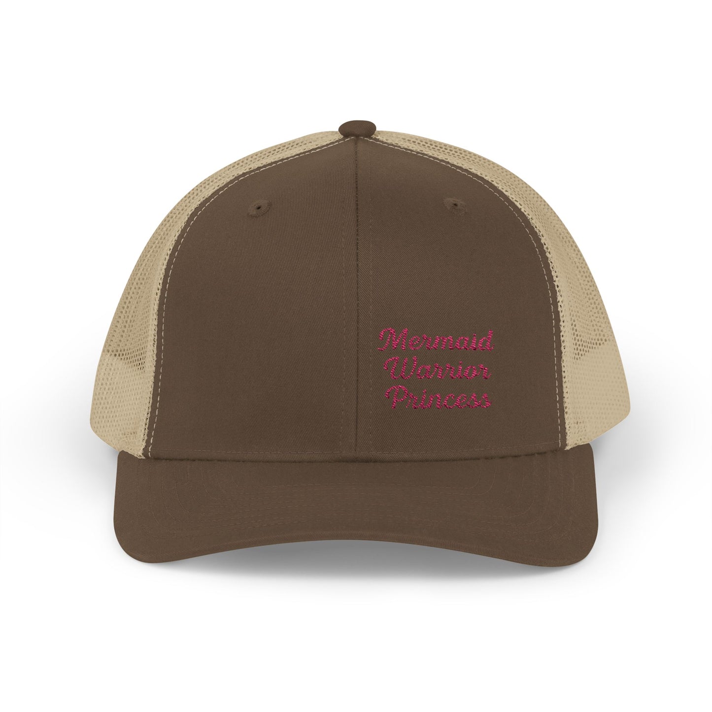 Mermaid Warrior Princess Trucker Hat – Embroidered Bold Text Hat for Magical Queens. Pink Letters