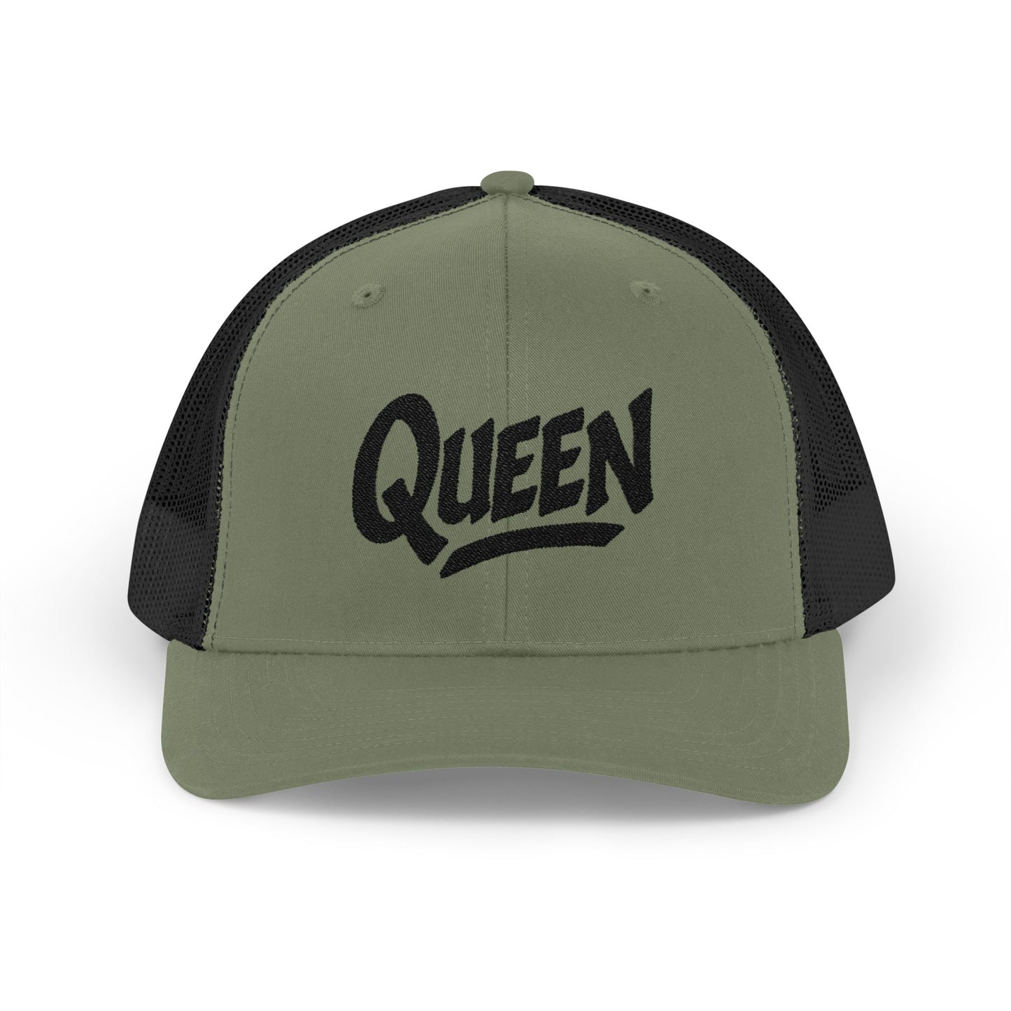 Queen Trucker Hat – Embroidered Crown Hat for Confident Women. Black Letters