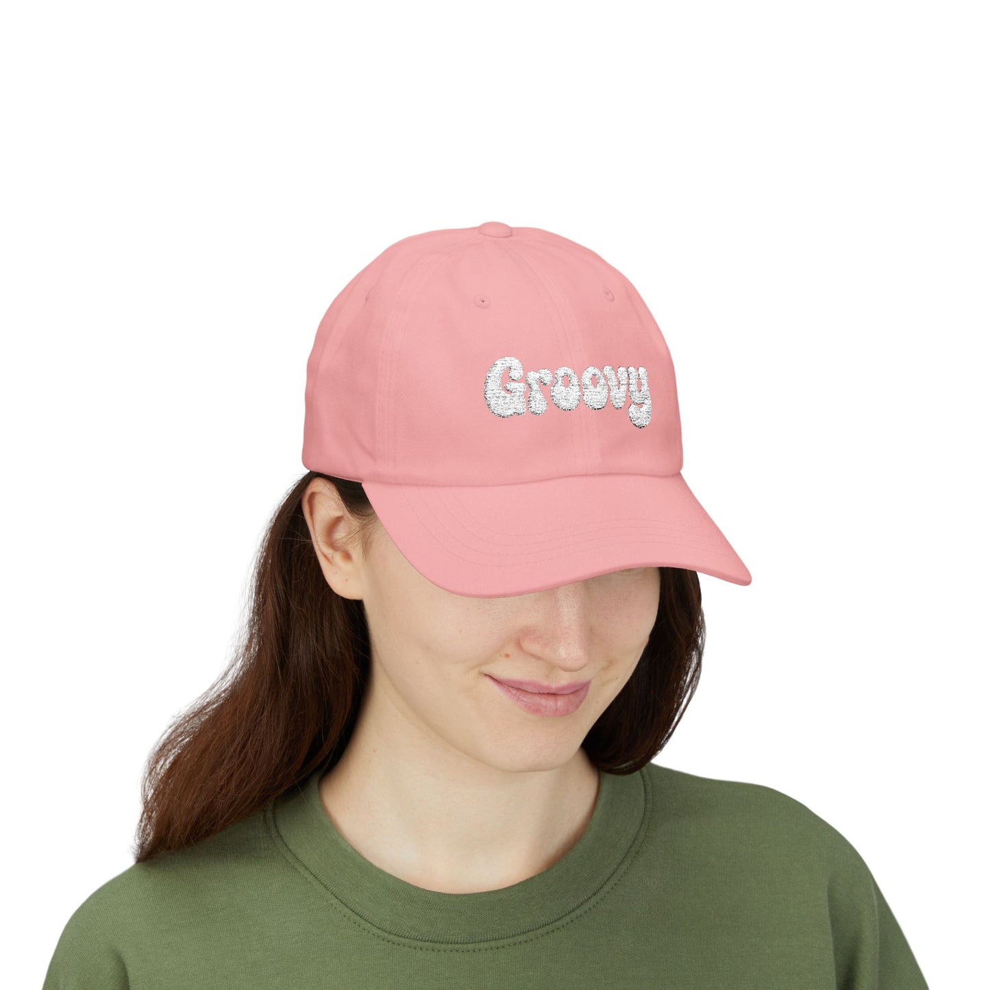Groovy Classic Dad Hat – Retro Embroidered Hat with 70s Style Font for Funky Vibes, Chill Days, and Vintage Cool. White Letters