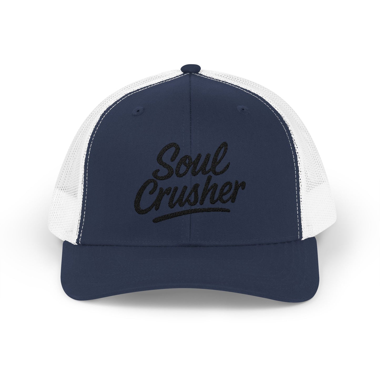 Soul Crusher Trucker Hat – Clean Script Hat with Bold Edge for Heartbreakers, Villains, and Power Moves. Black Letters