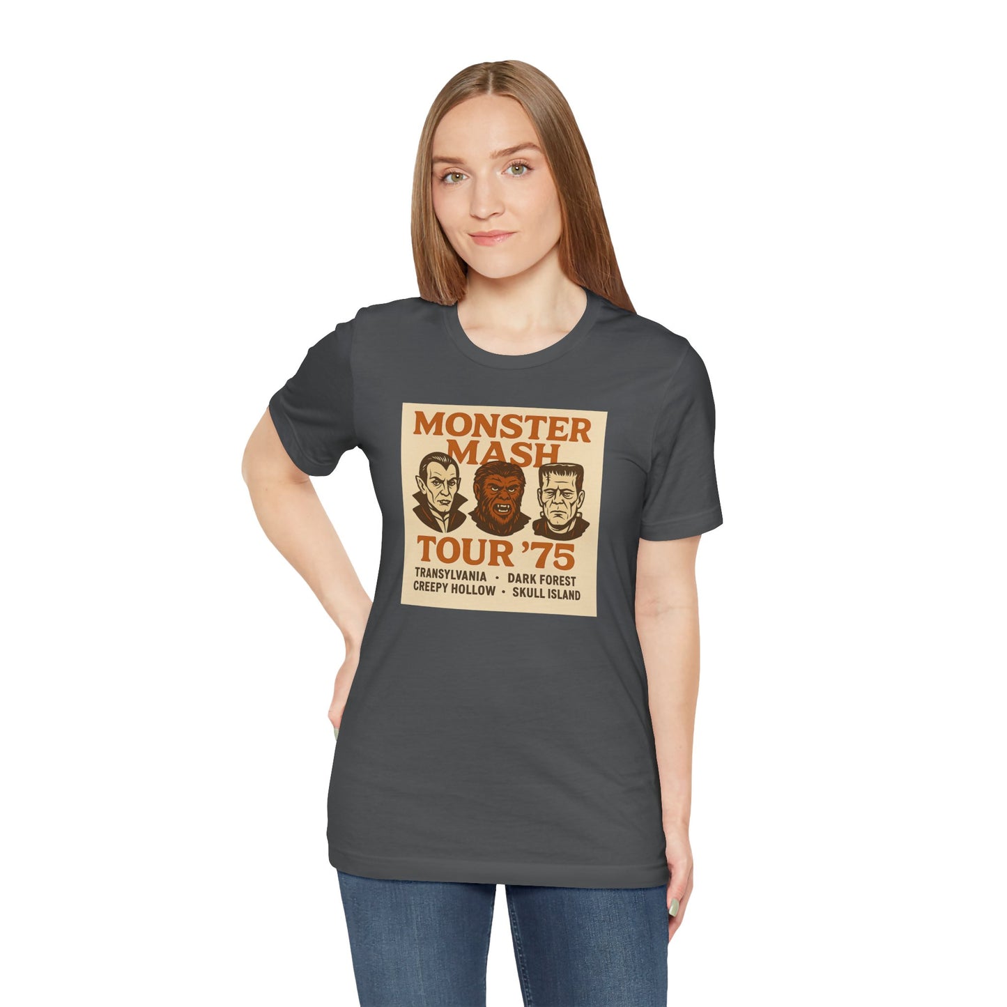 Monster Mash Tour '75 Halloween Shirt – Vintage Horror Band Tee Featuring Dracula, Wolfman, Frankenstein