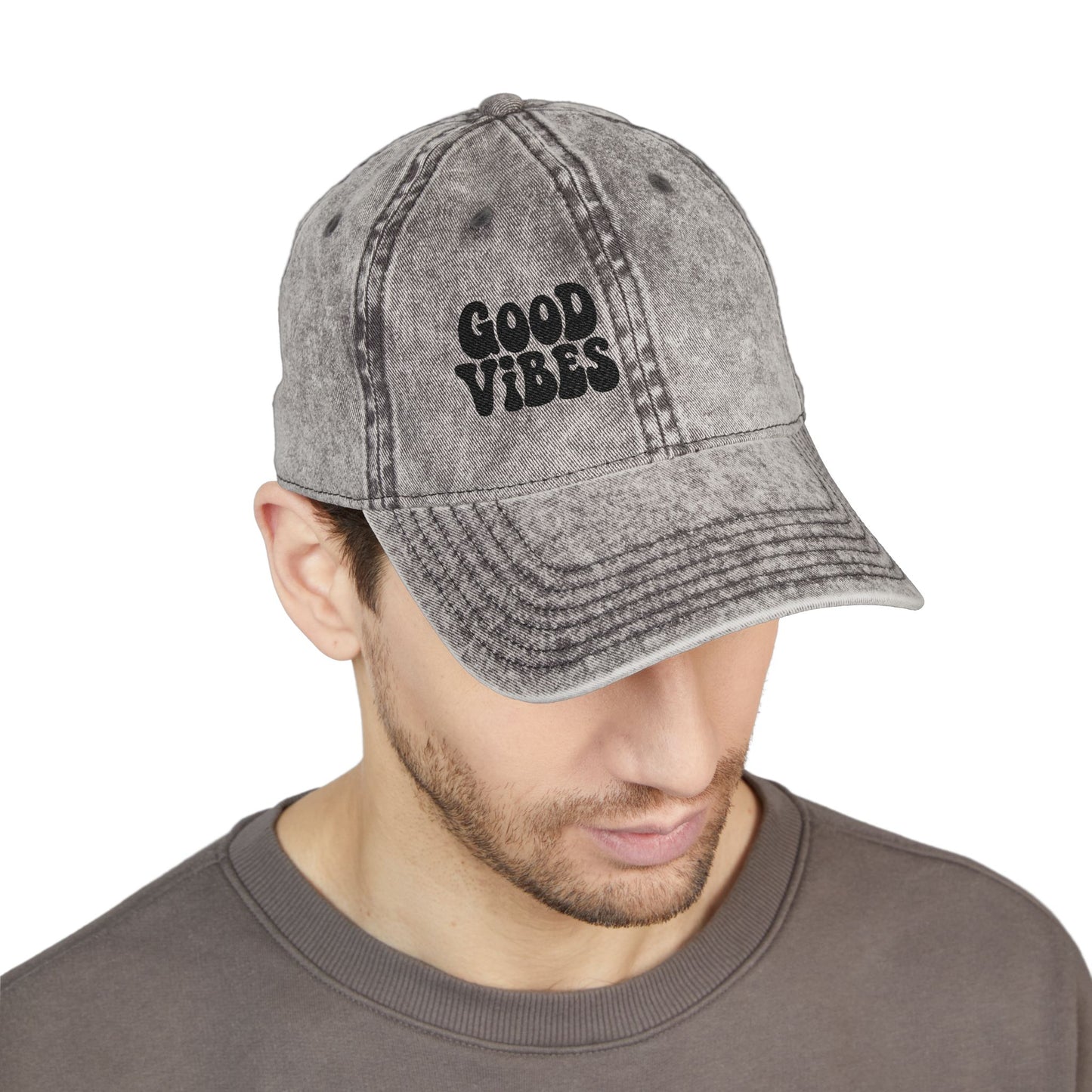 Good Vibes Vintage Hat – Embroidered Retro Text Hat for Positive Vibes, Chill Style, and Everyday Feel-Good Energy