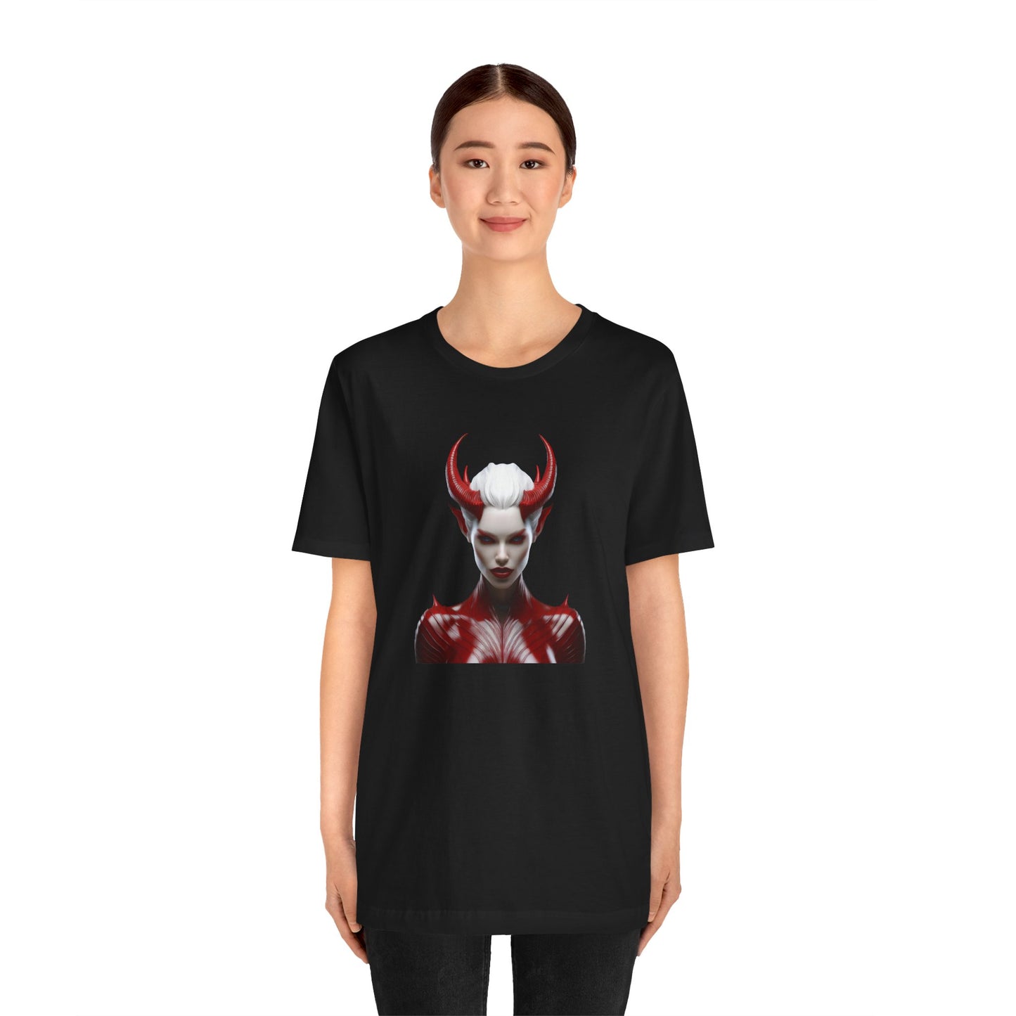 Fierce Devil Woman Halloween Shirt – Seductive Demon Graphic Tee for Bold Halloween Style