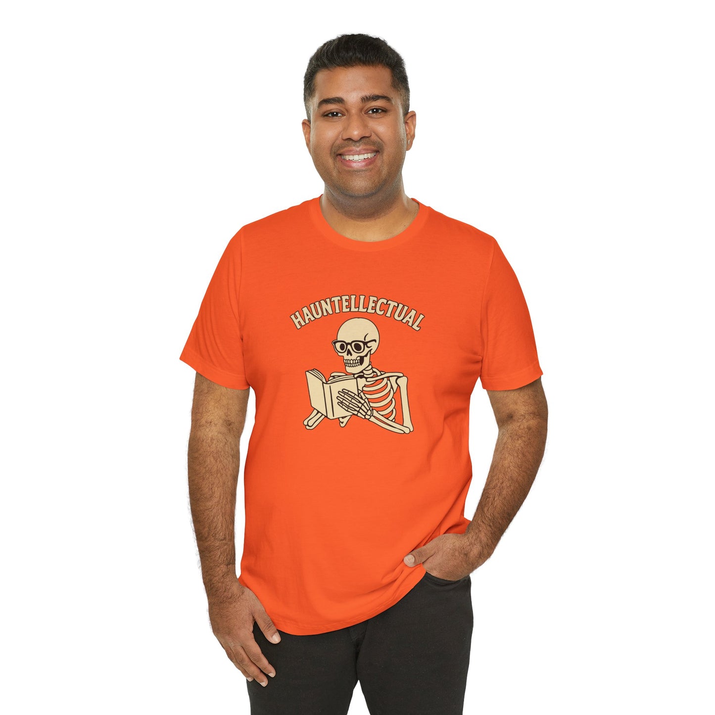 Hauntellectual Halloween Shirt – Funny Skeleton Reading Book Tee for Spooky Smart People
