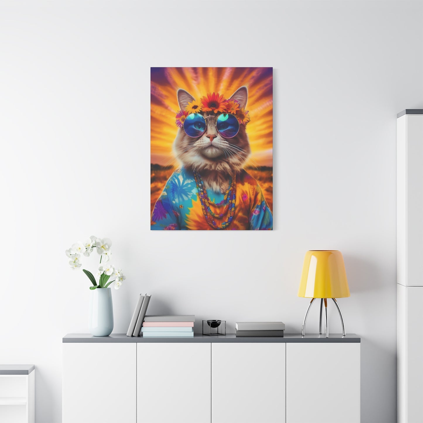 Purr-fect Guru Cat Hippie Canvas Art | Stretched Matte Wall Decor