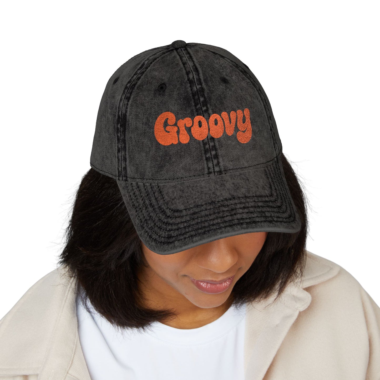 Groovy Vintage Hat – Retro Embroidered Hat with 70s Style Font for Funky Vibes, Chill Days, and Vintage Cool