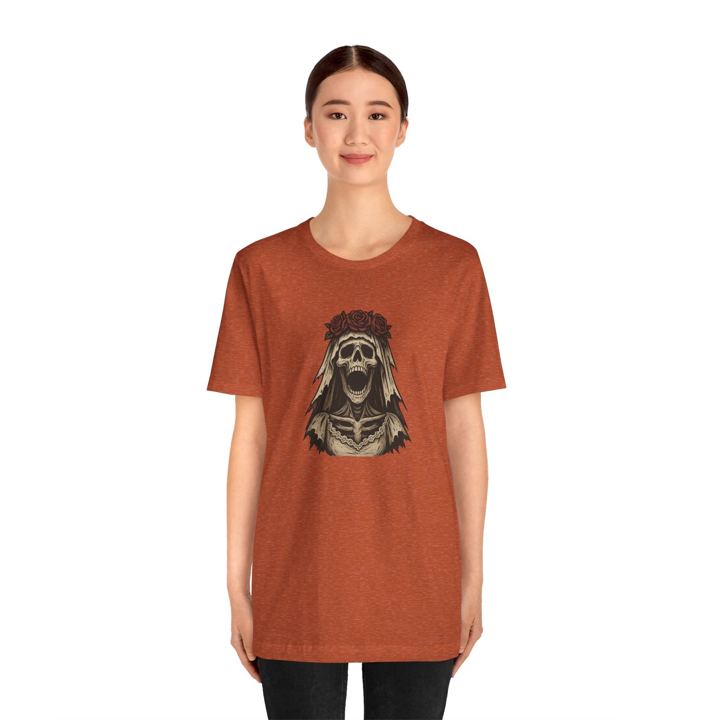 Screaming Skeleton Bride Halloween Shirt – Gothic Undead Bride Graphic Tee for Spooky Season Horror Fans