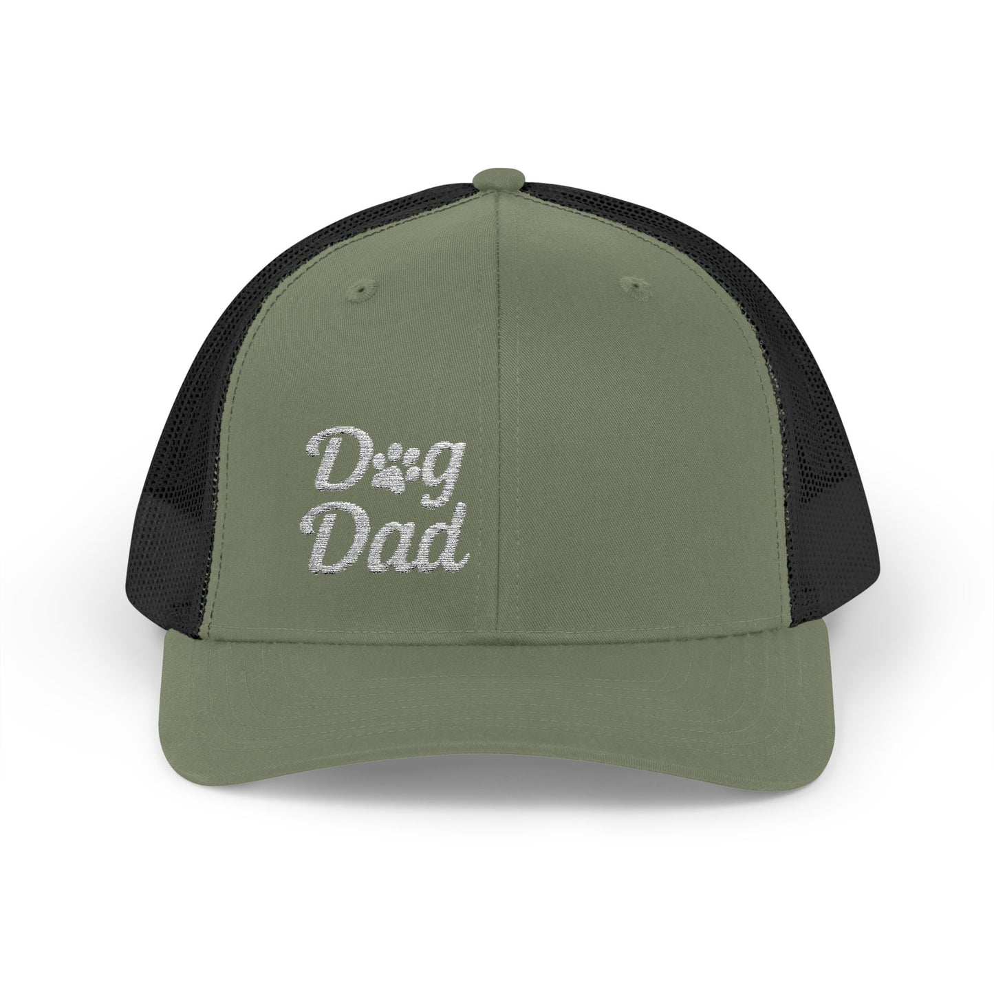 Dog Dad Trucker Hat – Embroidered Minimalist Dog Face Hat for Proud Pet Dads and Canine Companions. White Letters