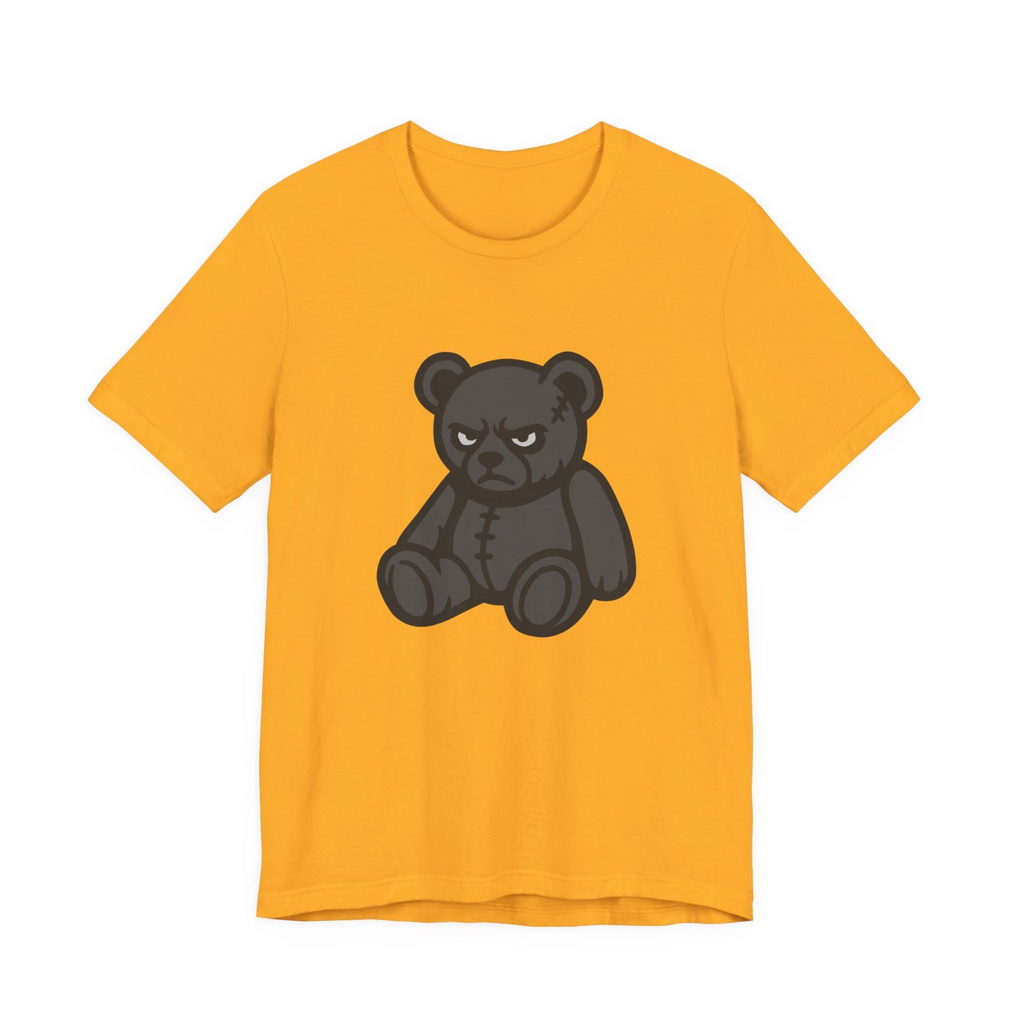 Angry Teddy Bear Graphic T-Shirt – Dark Theme Grayscale Plush with Attitude on Black Tee for Edgy or Ironic Style. Unisex Jersey Short Sleeve Tee