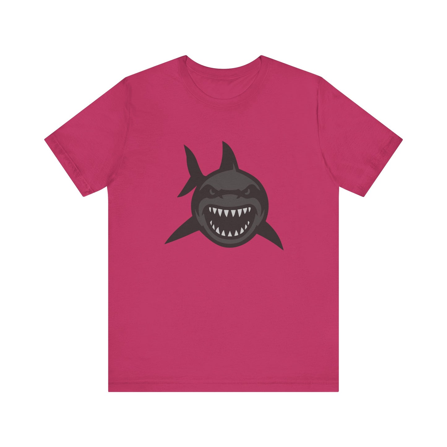 Ferocious Shark Face Graphic Tee with a Bold Bite – Dark Theme Ocean Predator Shirt in Black and Grey. Unisex Jersey Short Sleeve Tee
