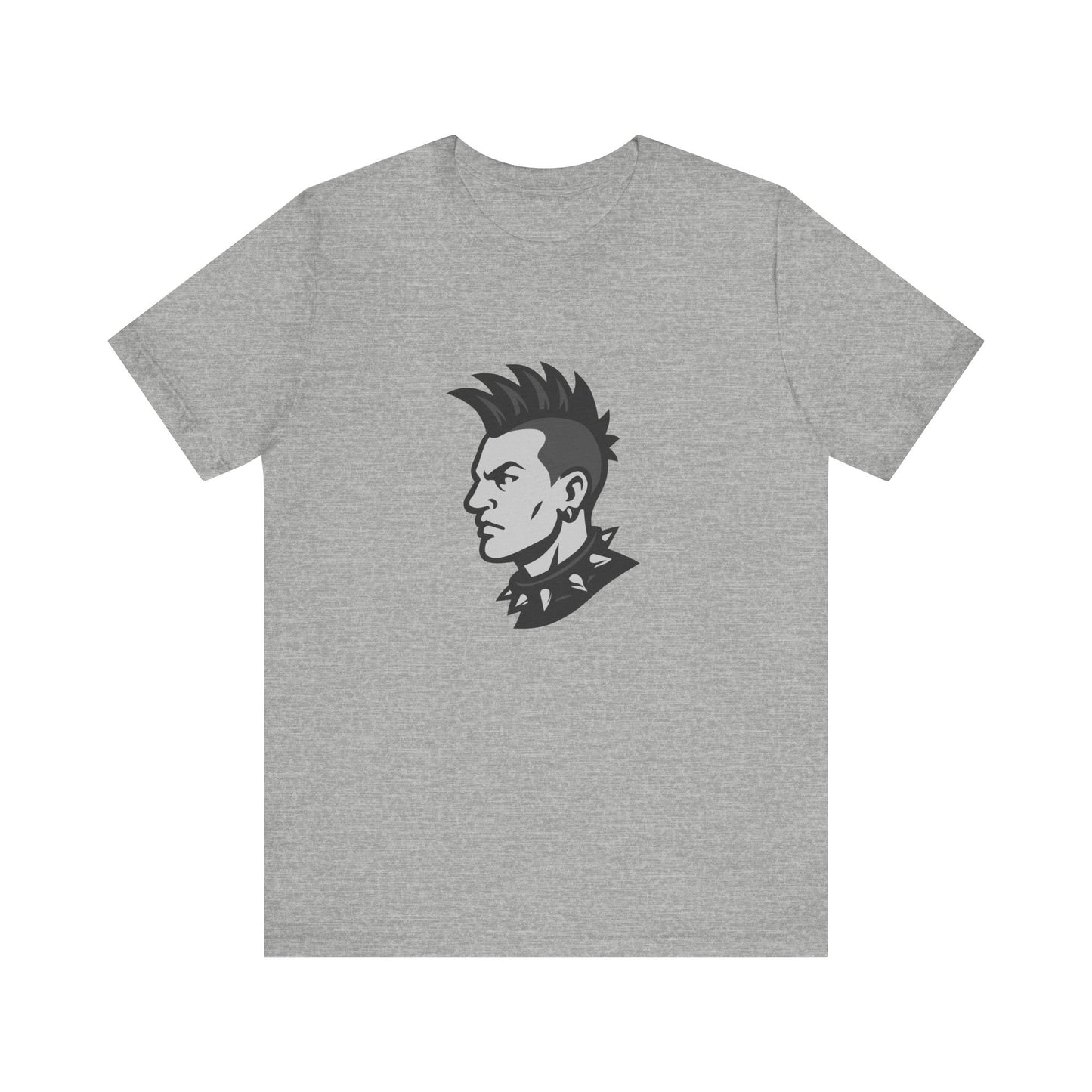 Punk Guy Graphic T-Shirt – Dark Theme Grayscale Mohawk Portrait on Black Tee with Attitude and Subtle Modern Ghost Effect. Unisex Jersey Short Sleeve Tee