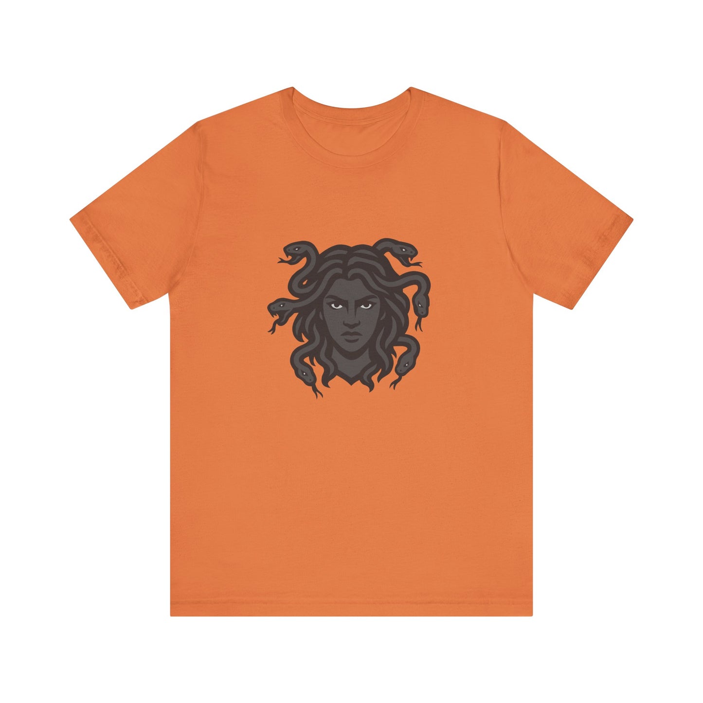 Medusa Graphic T-Shirt – Dark Theme Grayscale Snake-Haired Gorgon Design on Black Tee with Dark Myth Vibe and Modern Ghost Effect. Unisex Jersey Short Sleeve Tee