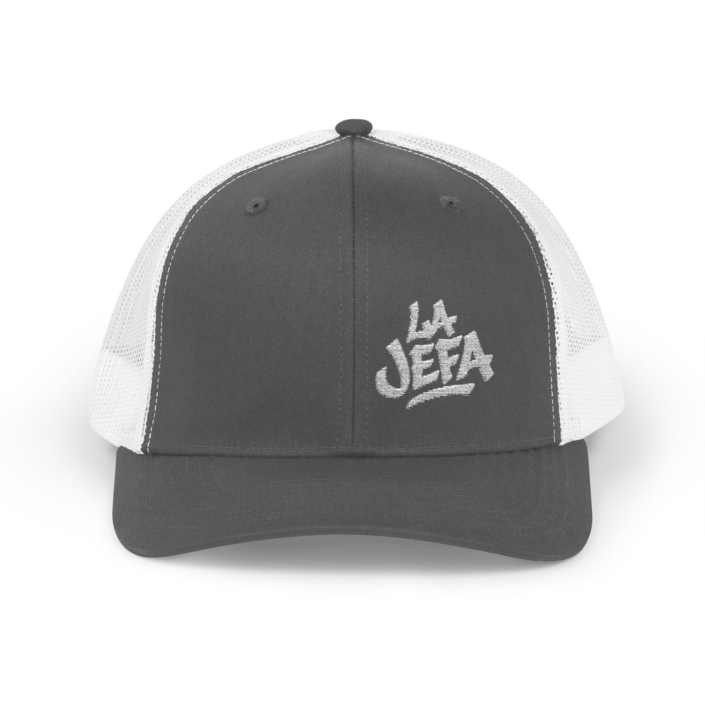 La Jefa Trucker Hat – Embroidered Latina Boss Hat for Bold Women. White Letters