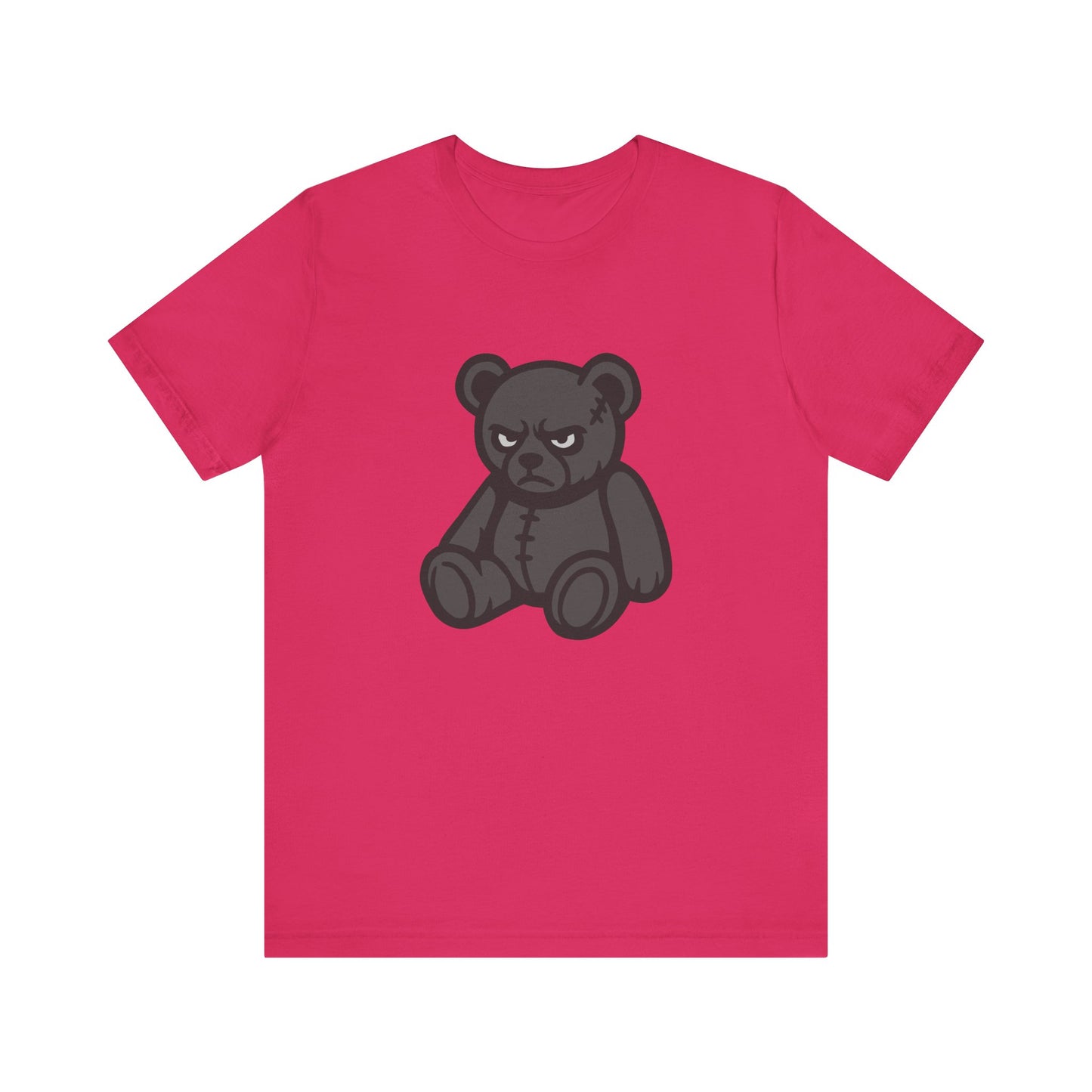 Angry Teddy Bear Graphic T-Shirt – Dark Theme Grayscale Plush with Attitude on Black Tee for Edgy or Ironic Style. Unisex Jersey Short Sleeve Tee