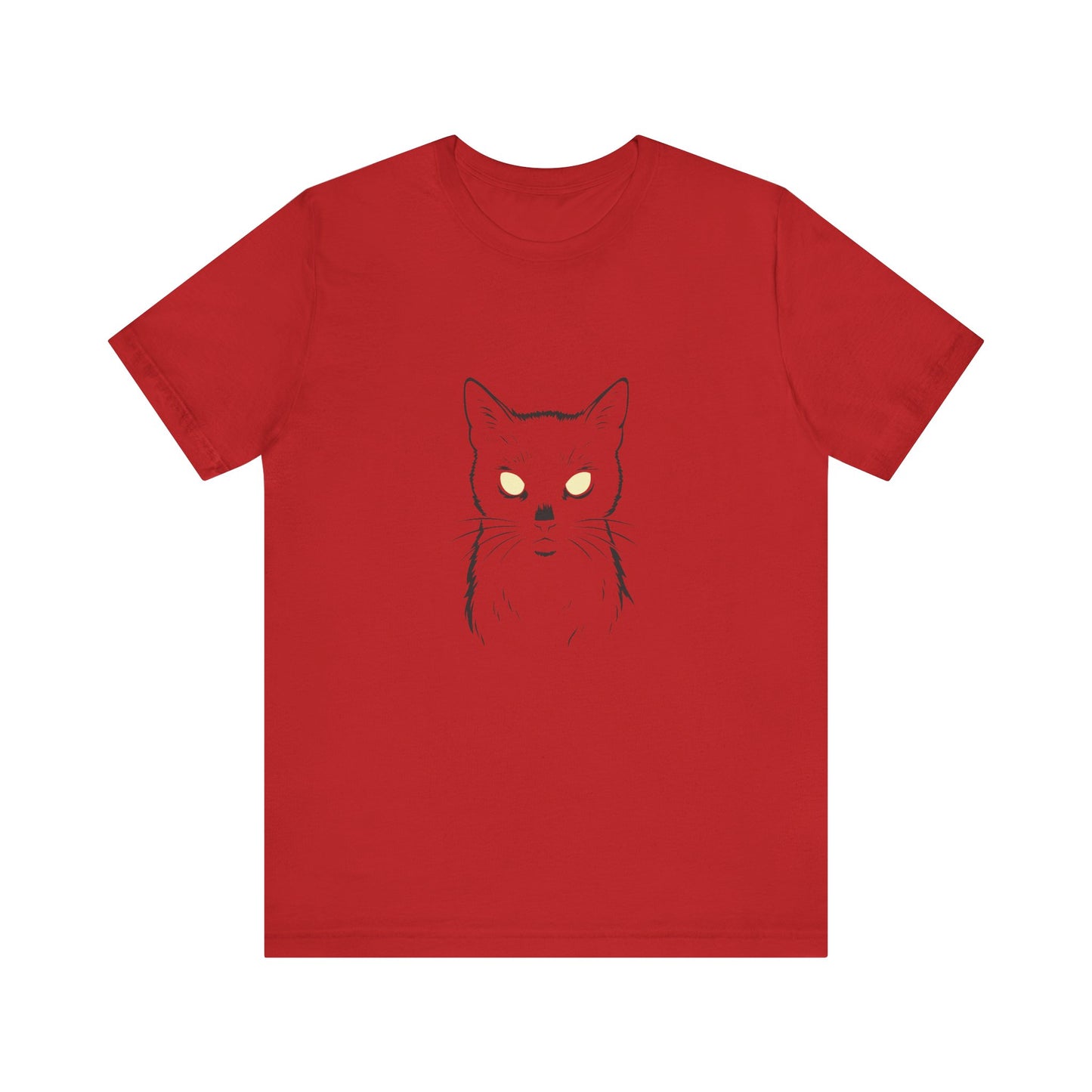 Ghost Cat Eyes Tee – Dark Theme Black Cat Outline with Transparent Face and Glowing Stare. Unisex Jersey Short Sleeve Tee