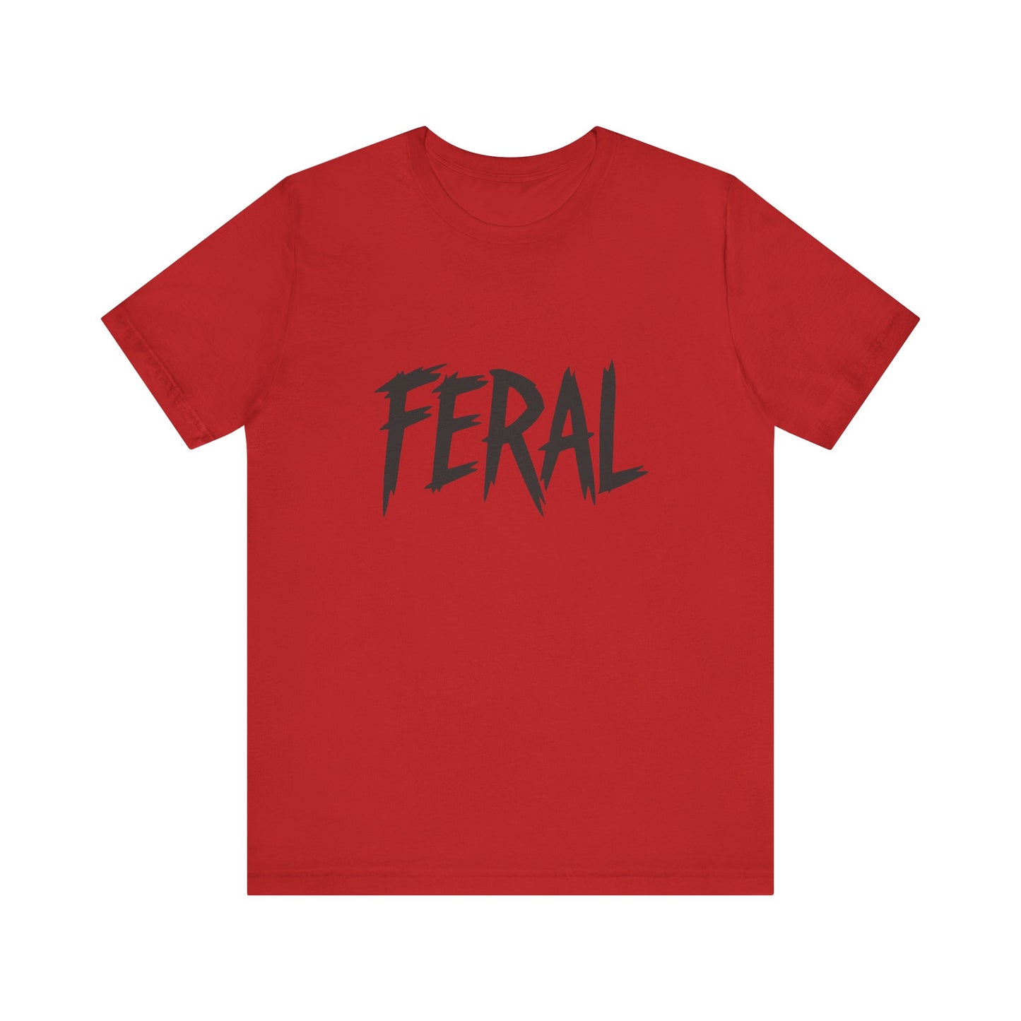 FERAL Text Graphic T-Shirt – Bold Dark Theme Lettering on Black Tee with Untamed Energy and Subtle Modern Ghost Effect. Unisex Jersey Short Sleeve Tee